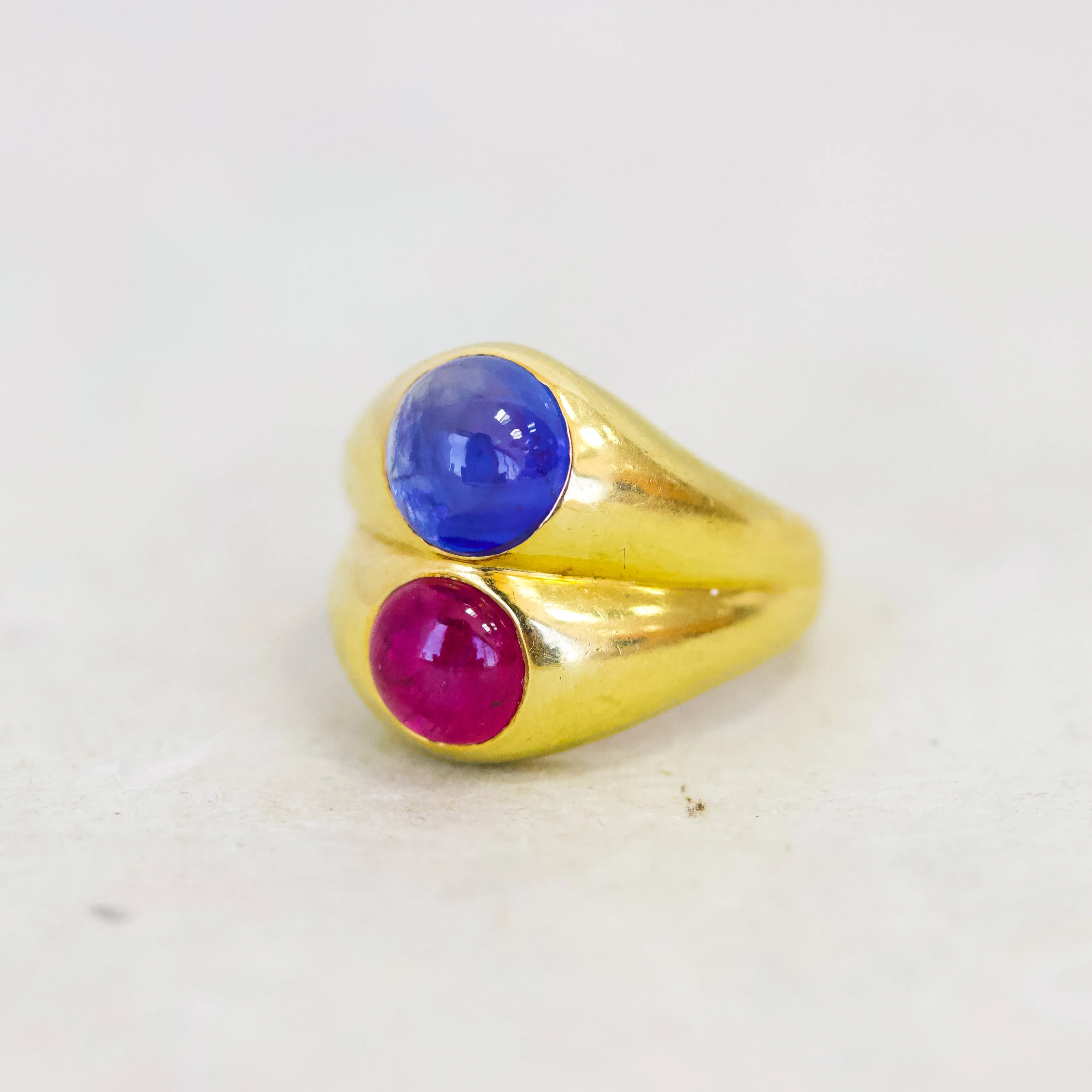 Ruby & Sapphire Cabochon Double Gypsy Ring, 18k