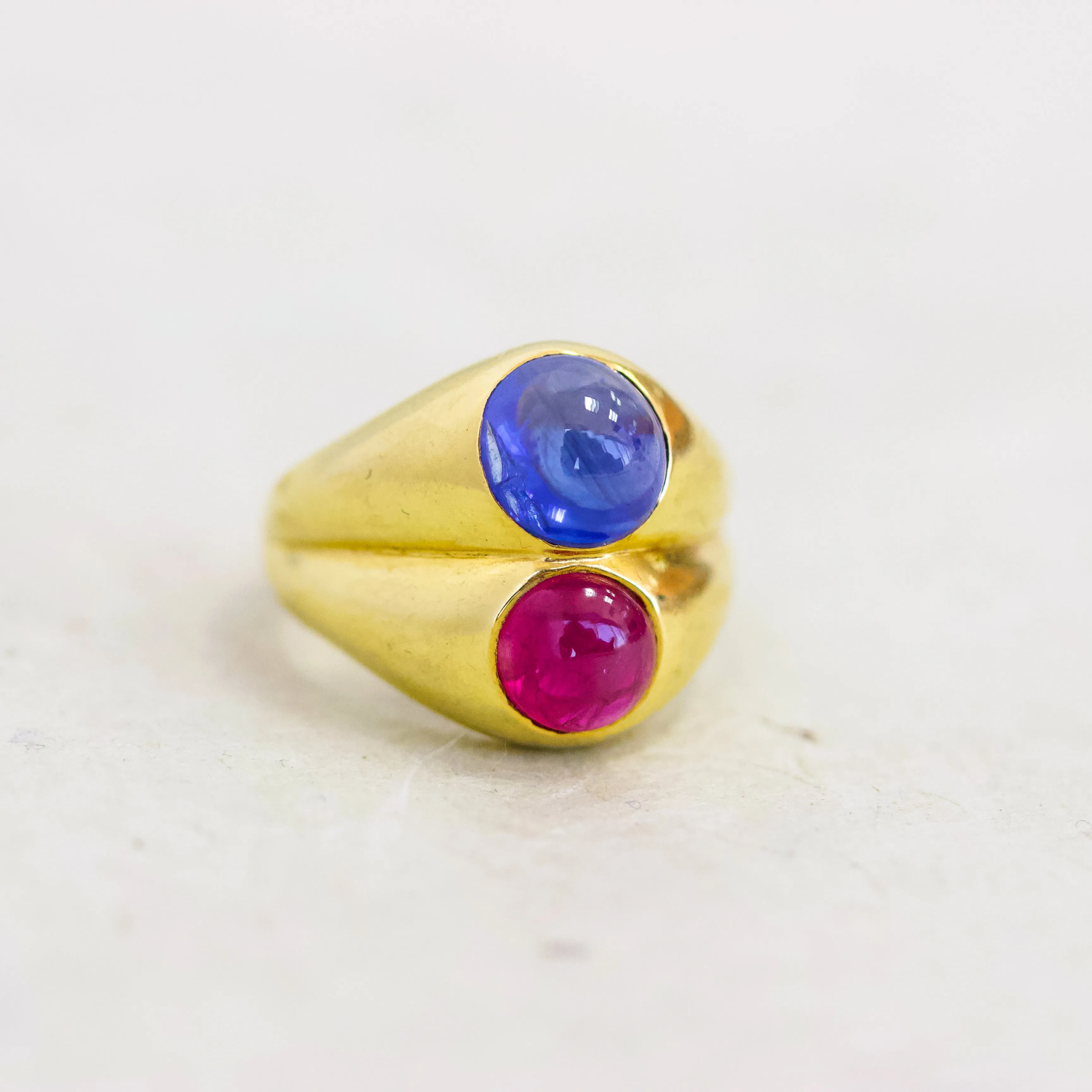 Ruby & Sapphire Cabochon Double Gypsy Ring, 18k