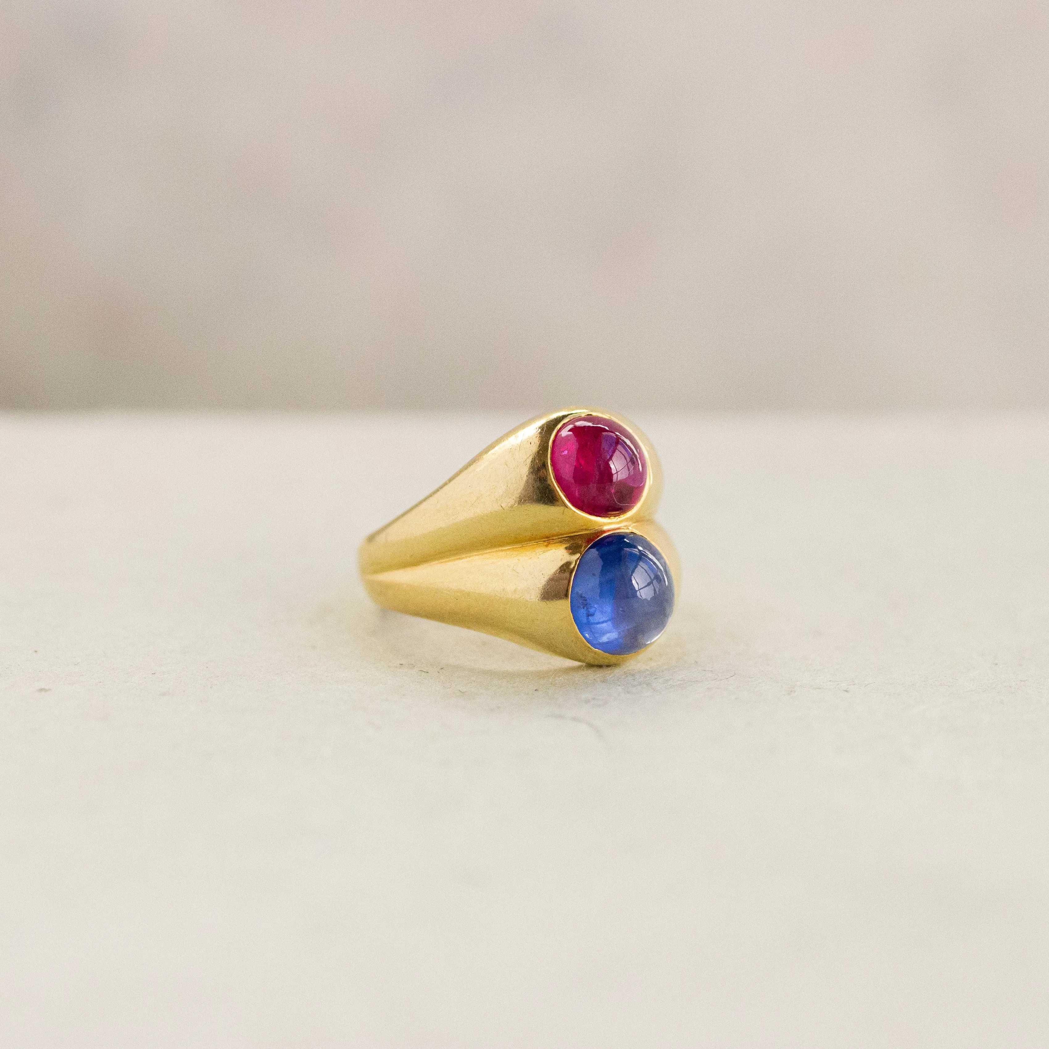 Ruby & Sapphire Cabochon Double Gypsy Ring, 18k