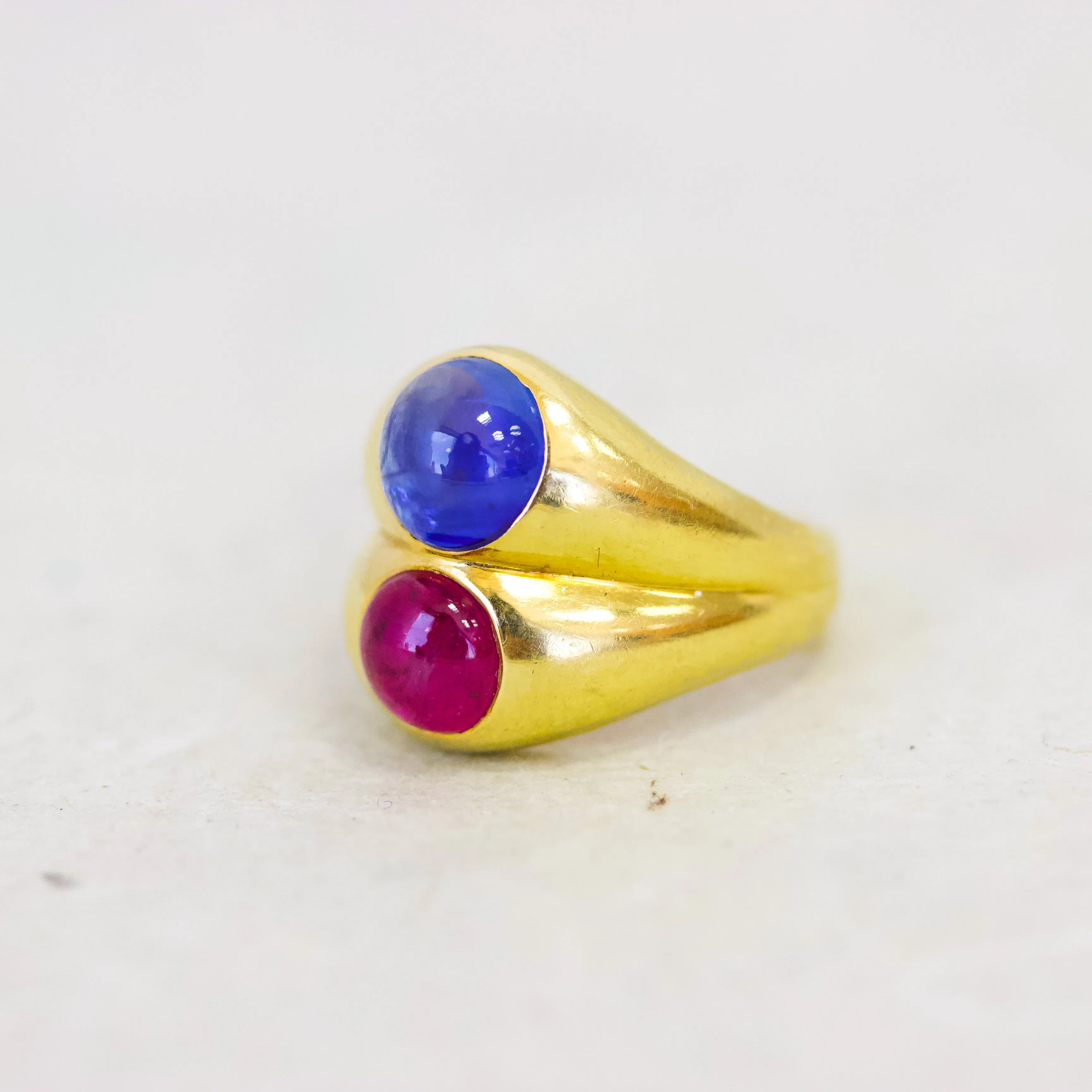 Ruby & Sapphire Cabochon Double Gypsy Ring, 18k