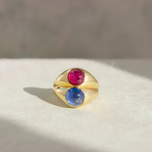 Ruby & Sapphire Cabochon Double Gypsy Ring, 18k