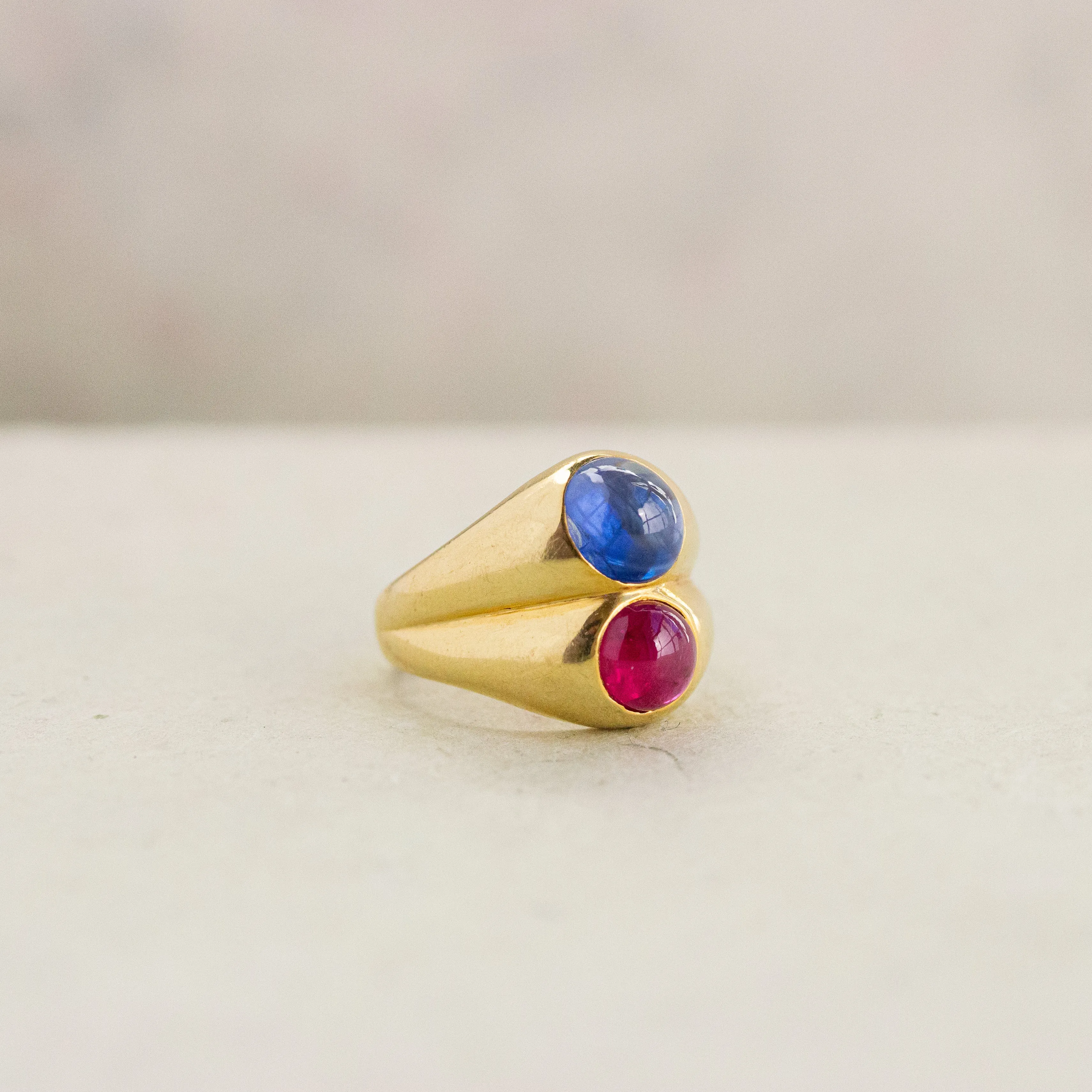 Ruby & Sapphire Cabochon Double Gypsy Ring, 18k