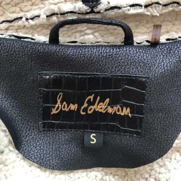 Sam Edelman Sherpa Lined Black Sweater wrap coat w Faux Leather/Shearling size S