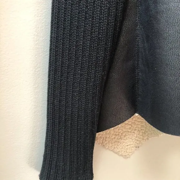 Sam Edelman Sherpa Lined Black Sweater wrap coat w Faux Leather/Shearling size S