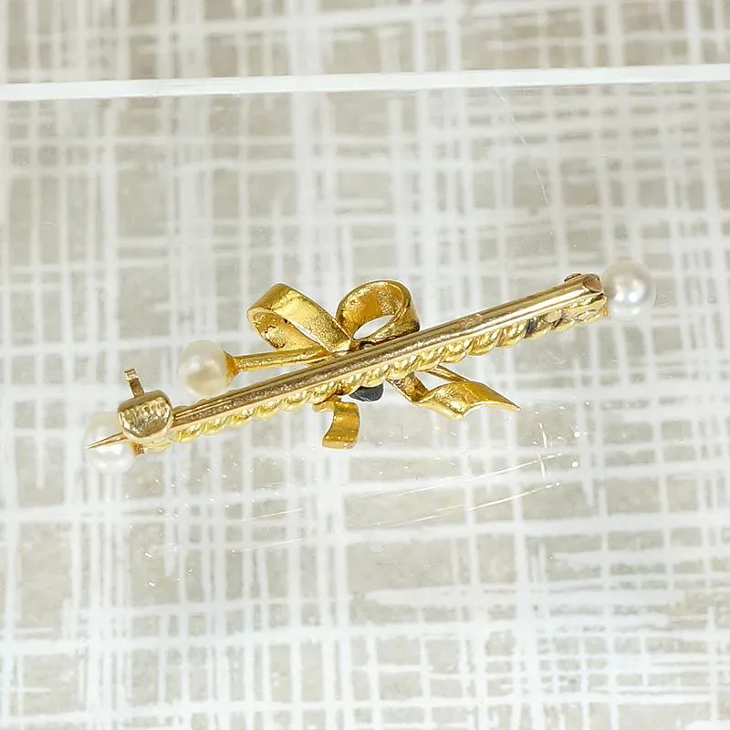Saucy Bow Diamond & Pearl 18k Brooch