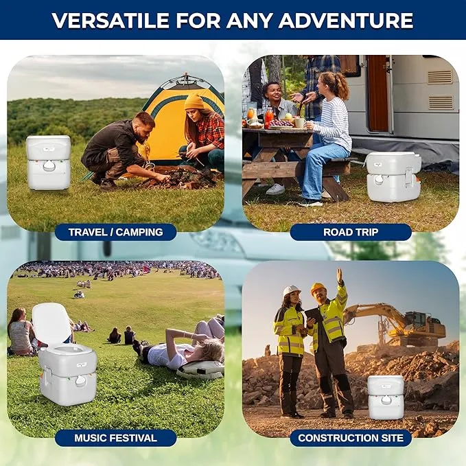 SereneLife Outdoor Portable Toilet with Carrying Bag – Travel Toilet with Waste Level Indicator, Built-in Handles, Adult-Sized Lid, Double Sealed Drain Valve, 3-Directional Flush, Non-Splash Spout