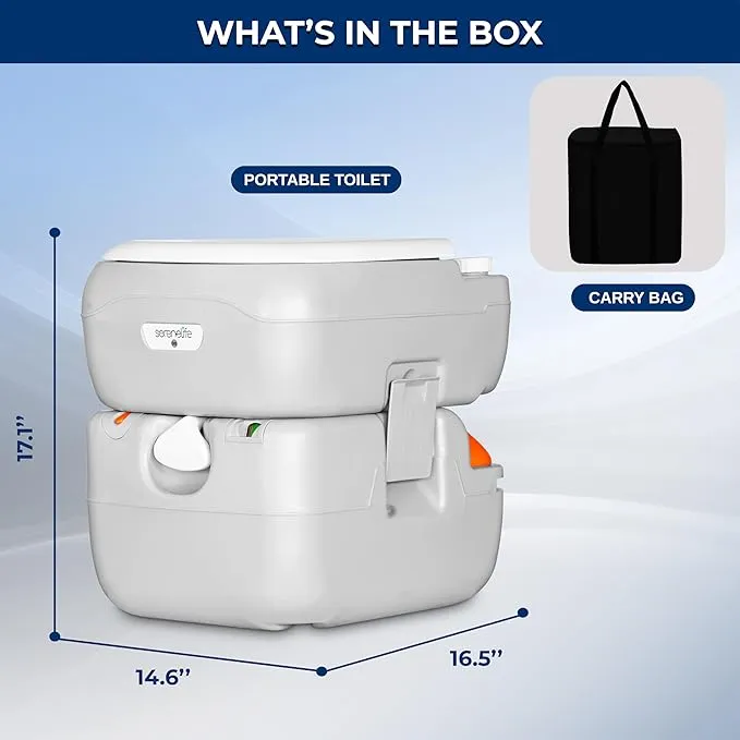 SereneLife Outdoor Portable Toilet with Carrying Bag – Travel Toilet with Waste Level Indicator, Built-in Handles, Adult-Sized Lid, Double Sealed Drain Valve, 3-Directional Flush, Non-Splash Spout