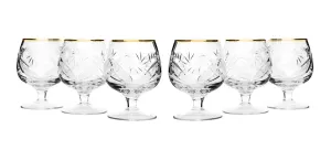 Set of 6 Vintage Crystal Cognac Snifters With Gold Rim 7 oz
