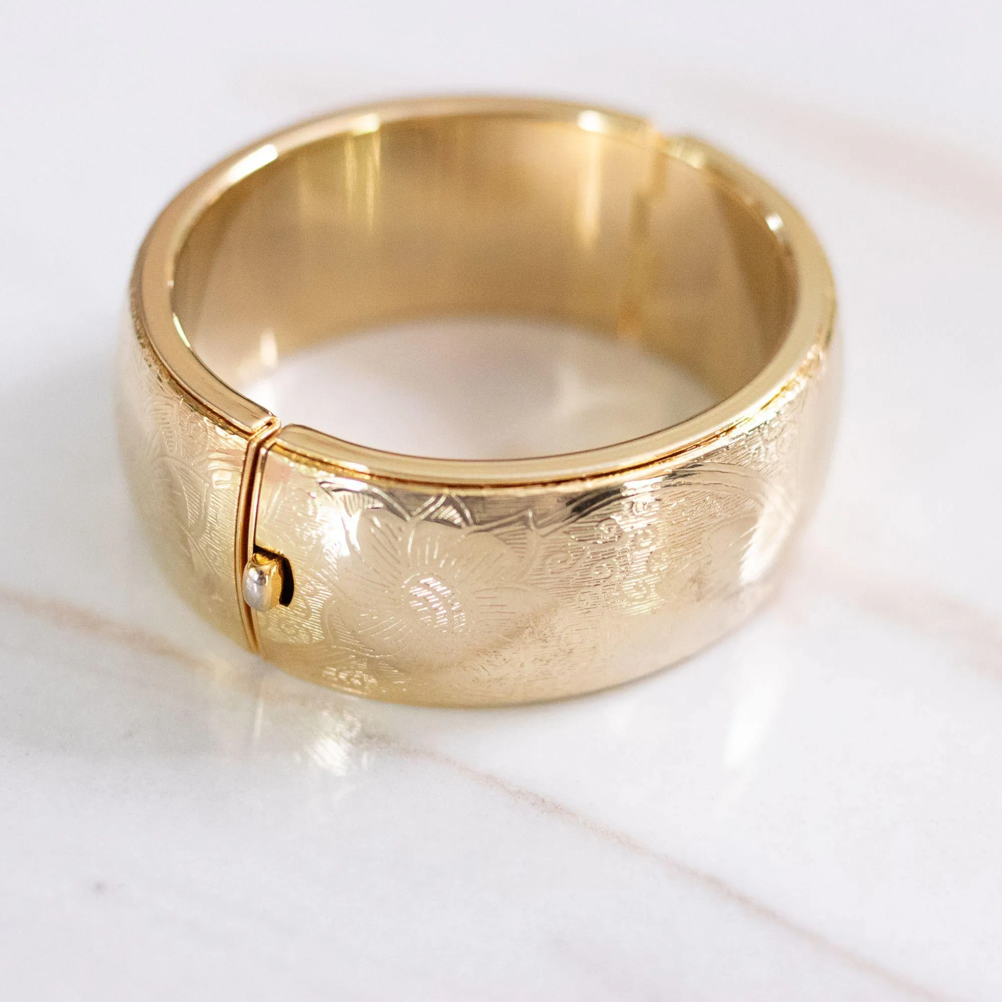 Set of Vintage Victorian Style Etched Floral Bangle Bracelets