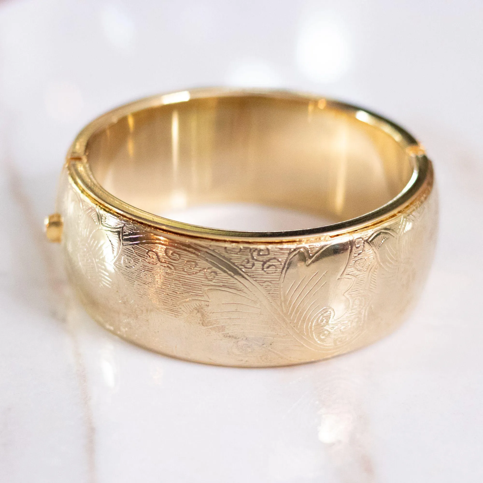 Set of Vintage Victorian Style Etched Floral Bangle Bracelets