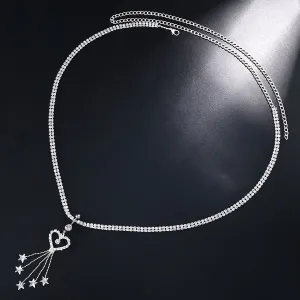 Sexy Rhinestone European and American Fashion Belly Ring Waist Chain - Silvery-colored Tassel Heart Body Chain Accessory