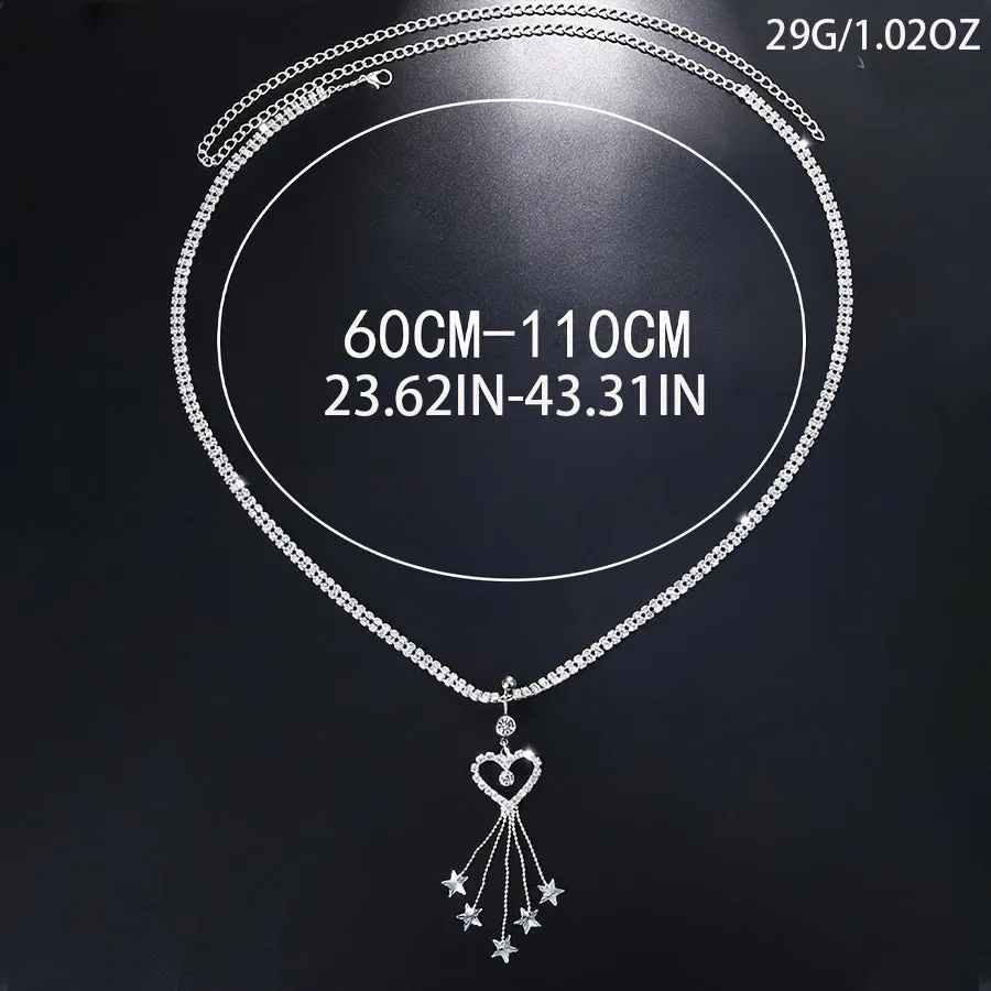 Sexy Rhinestone European and American Fashion Belly Ring Waist Chain - Silvery-colored Tassel Heart Body Chain Accessory