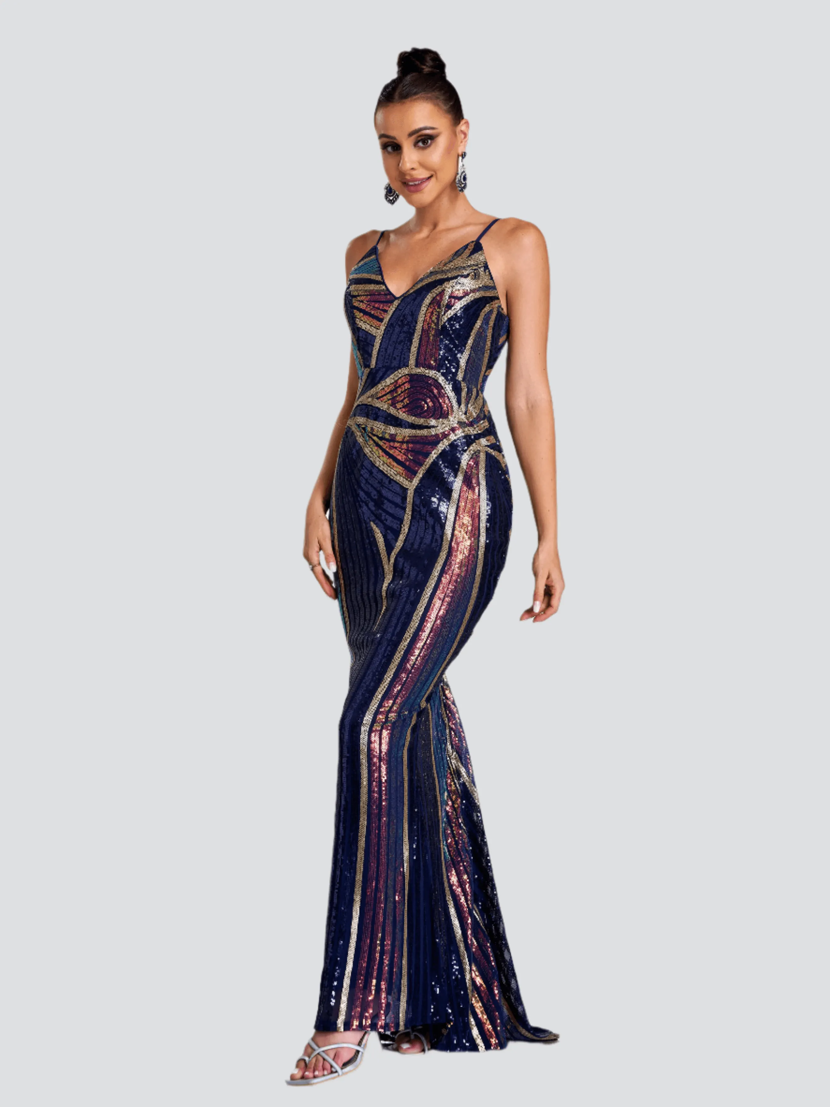Sexy Spaghetti Sequin Prom Maxi Dress M01760