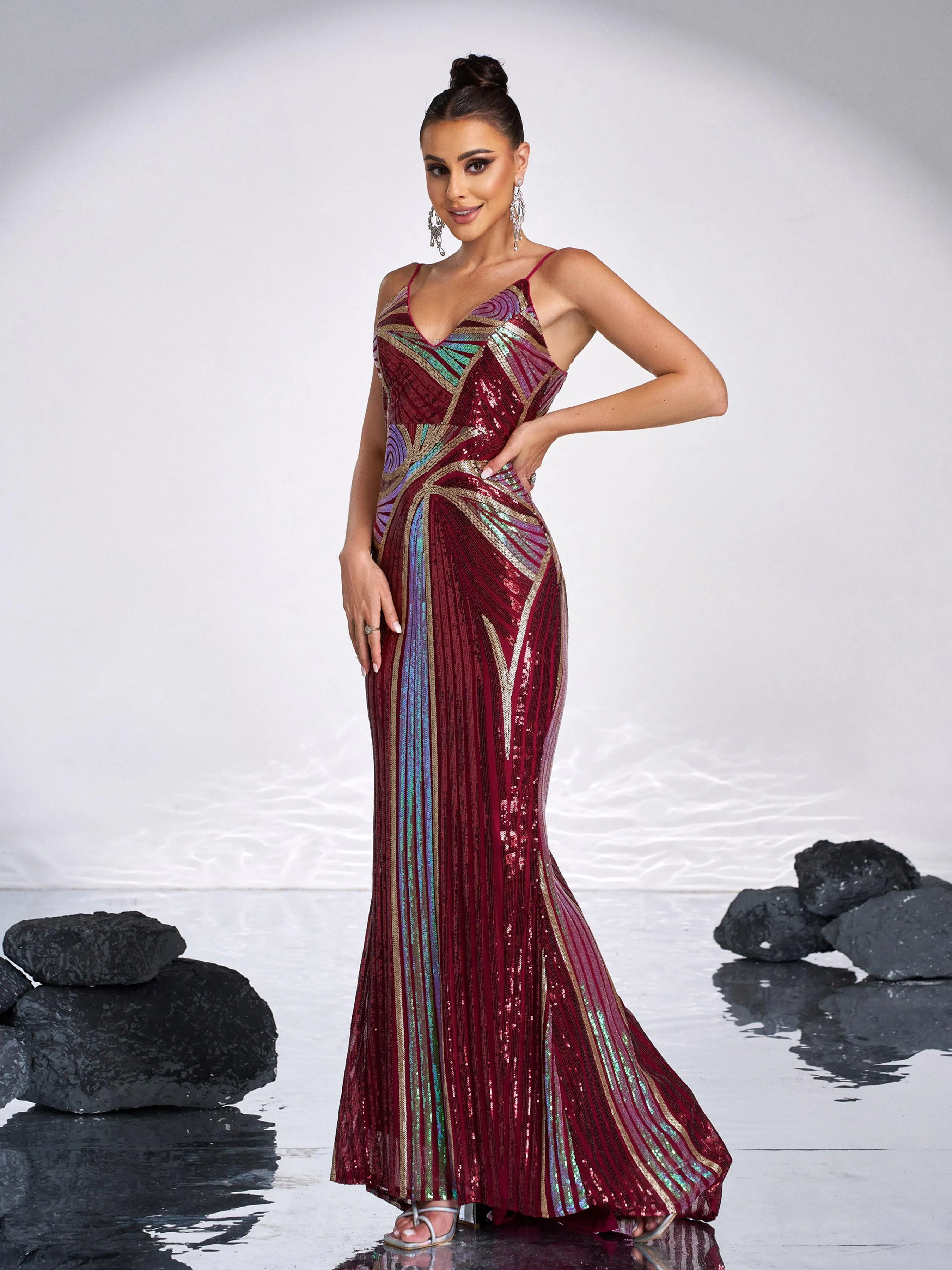 Sexy Spaghetti Sequin Prom Maxi Dress M01760