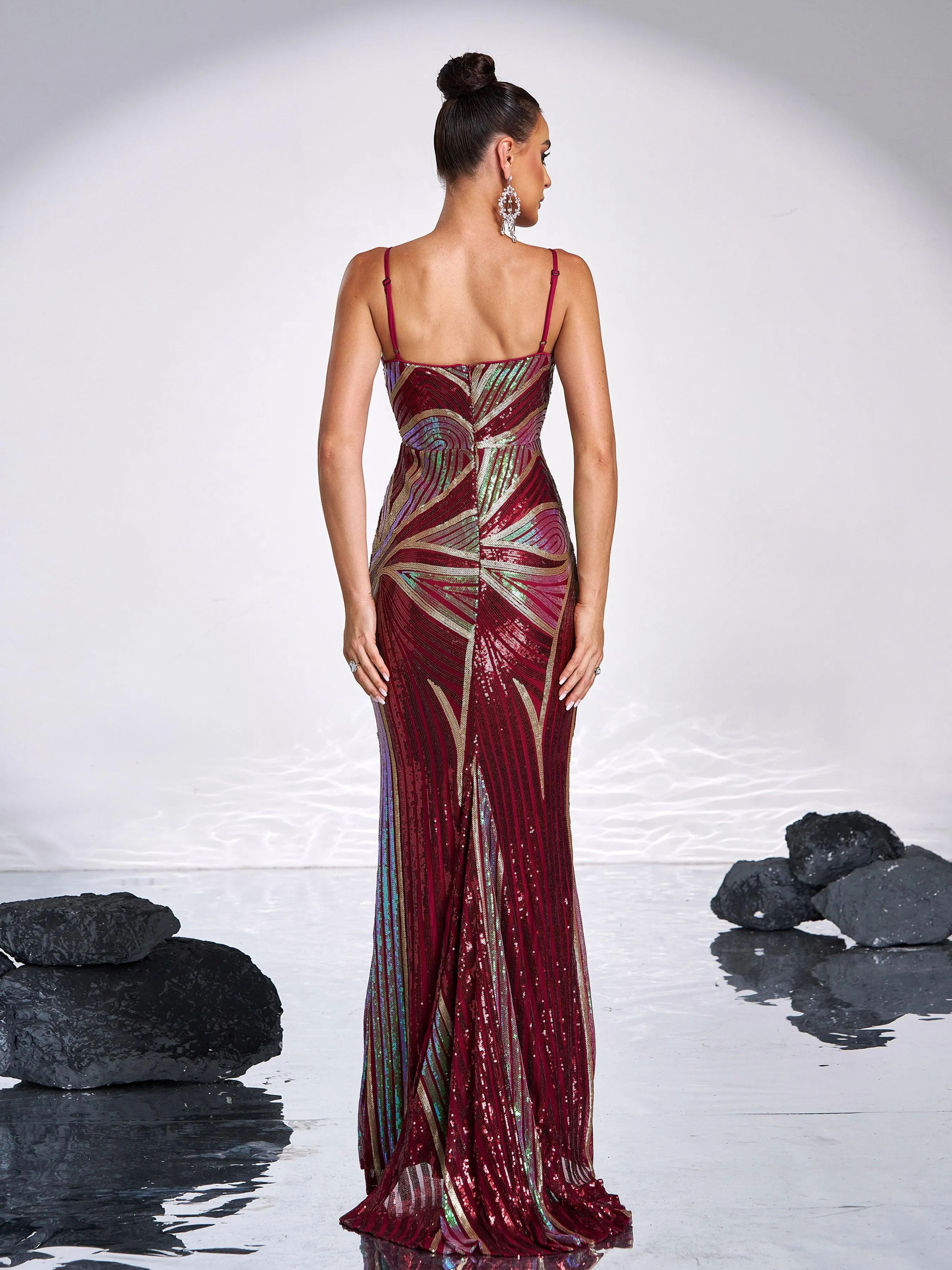 Sexy Spaghetti Sequin Prom Maxi Dress M01760