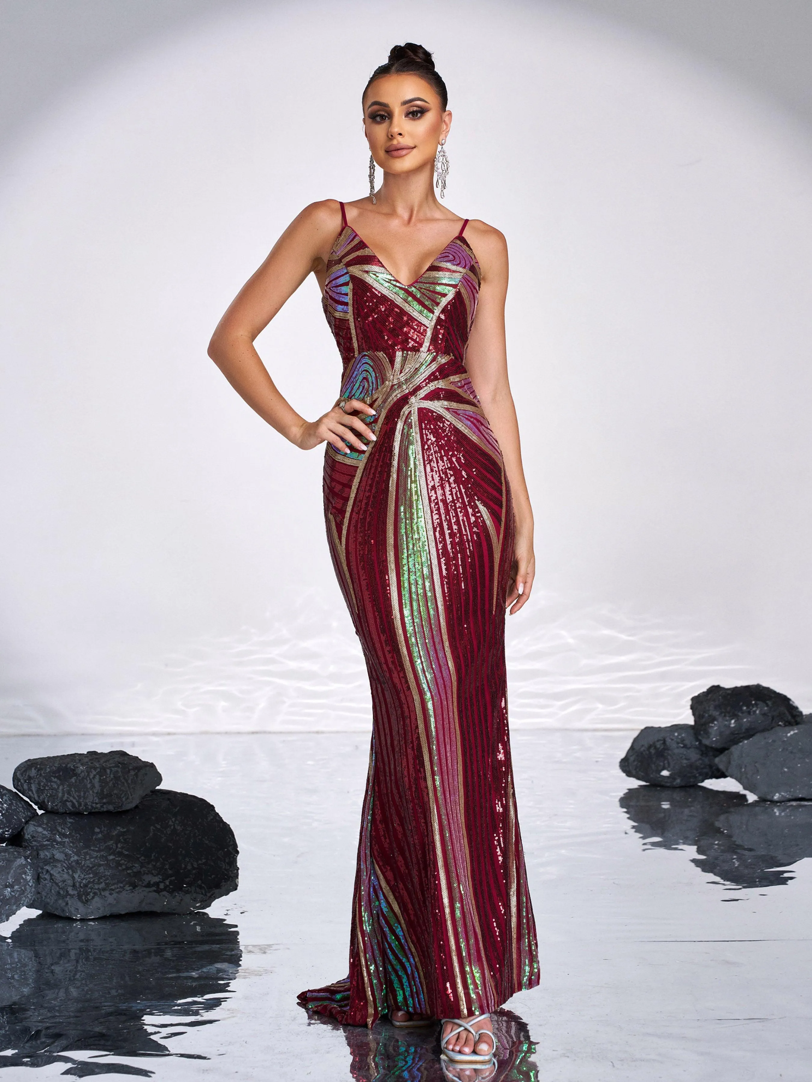 Sexy Spaghetti Sequin Prom Maxi Dress M01760
