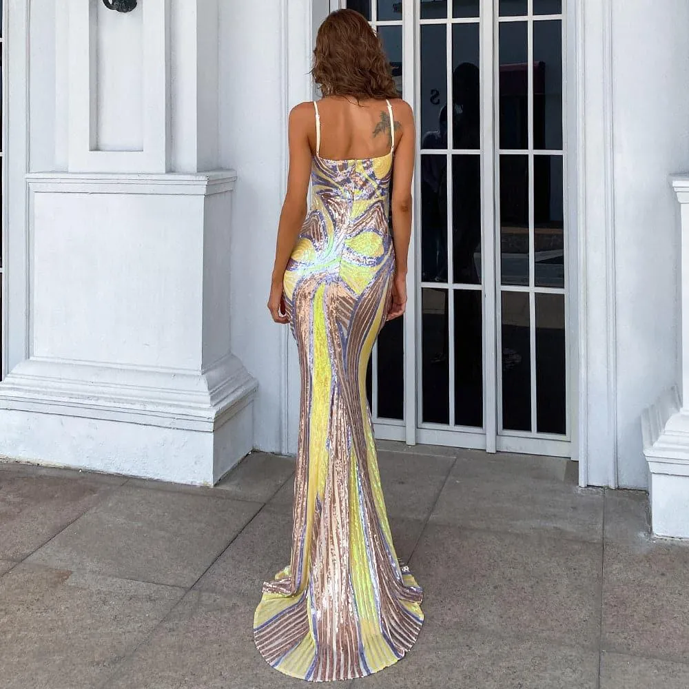 Sexy Spaghetti Sequin Prom Maxi Dress M01760