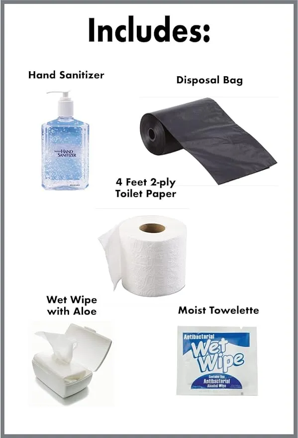 Sh!t Kit Single Use Portable Travel Bathroom Pack with 2 ply Toilet Paper (4ft), Disposal Bag, Wet Wipes & Hand Sanitizer for Hunting, Camping, Hiking, Outdoors, Backpacking & More, Single - 20 units