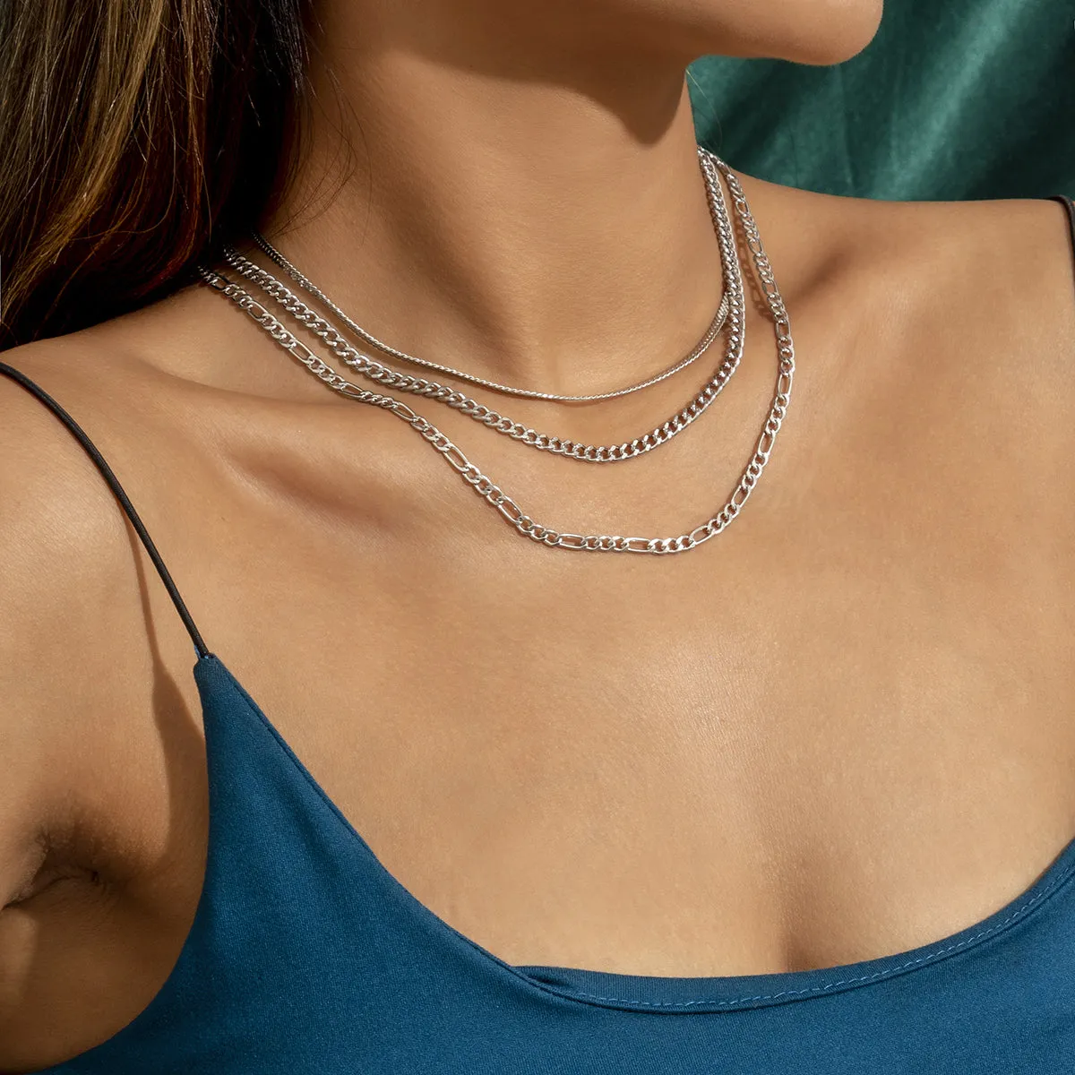 Silver-Plated Snake & Curb Chain Necklace Set