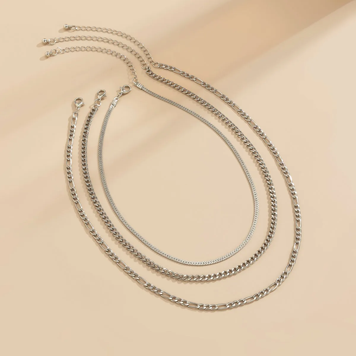 Silver-Plated Snake & Curb Chain Necklace Set