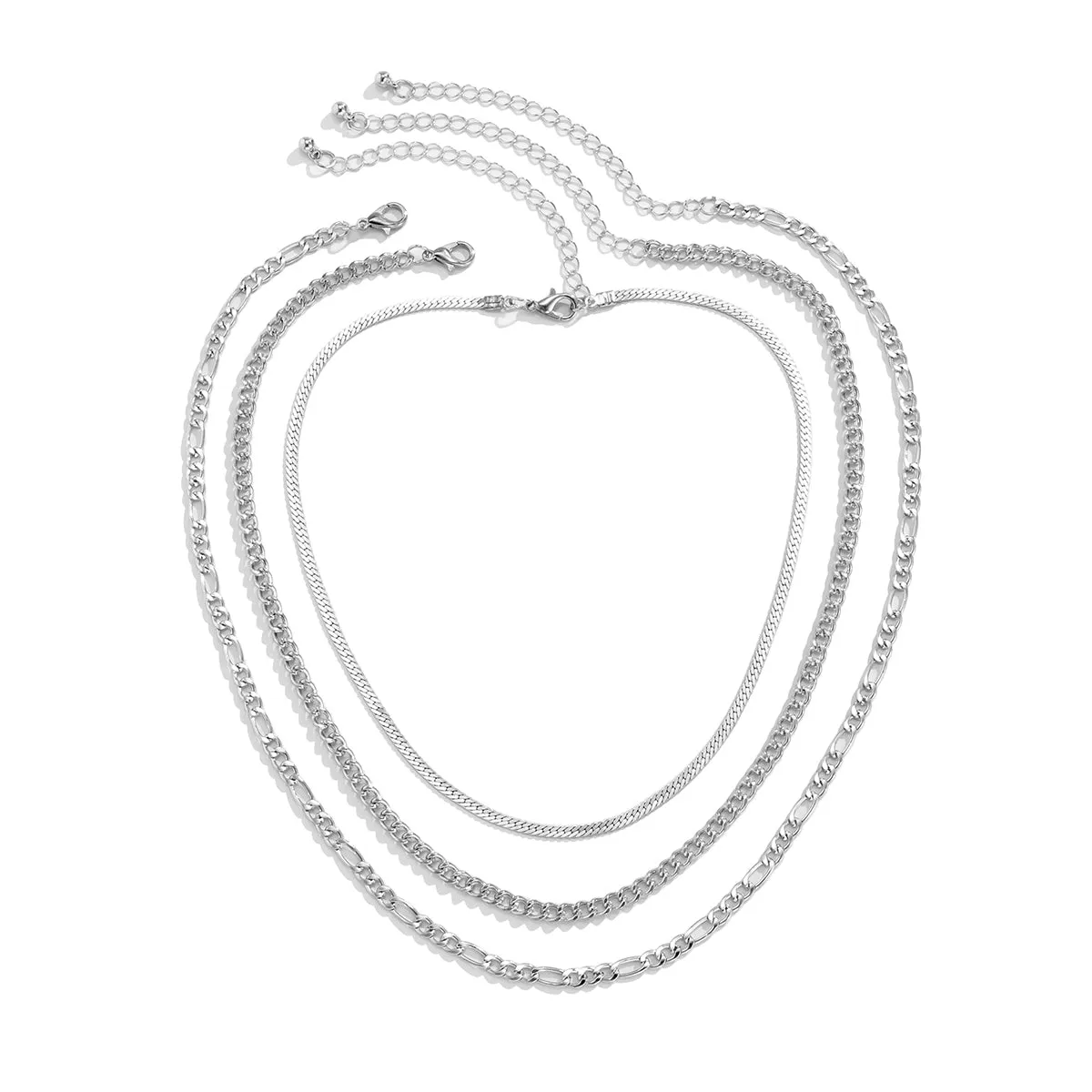Silver-Plated Snake & Curb Chain Necklace Set