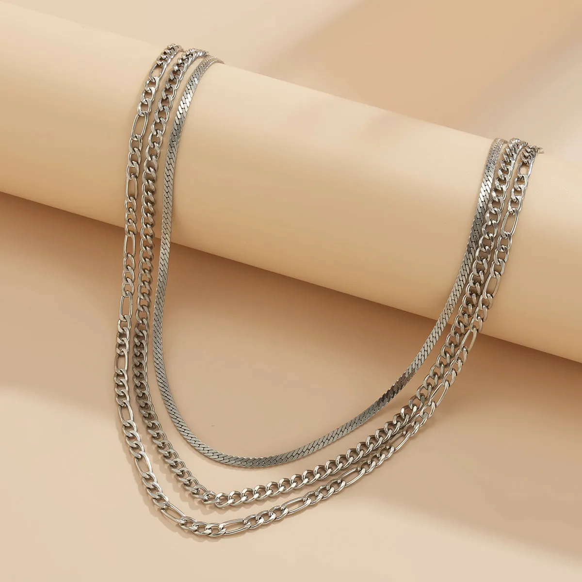 Silver-Plated Snake & Curb Chain Necklace Set