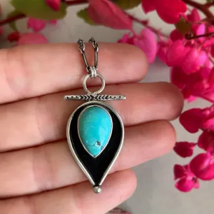 Silver teardrop turquoise shadowbox necklace