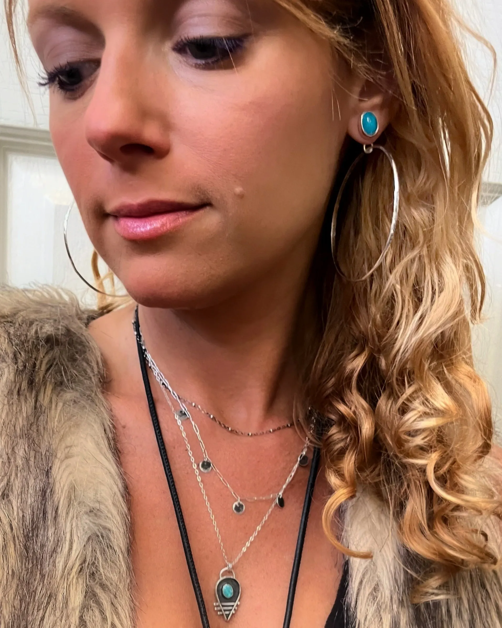 Silver turquoise studs with removable stamped hoops
