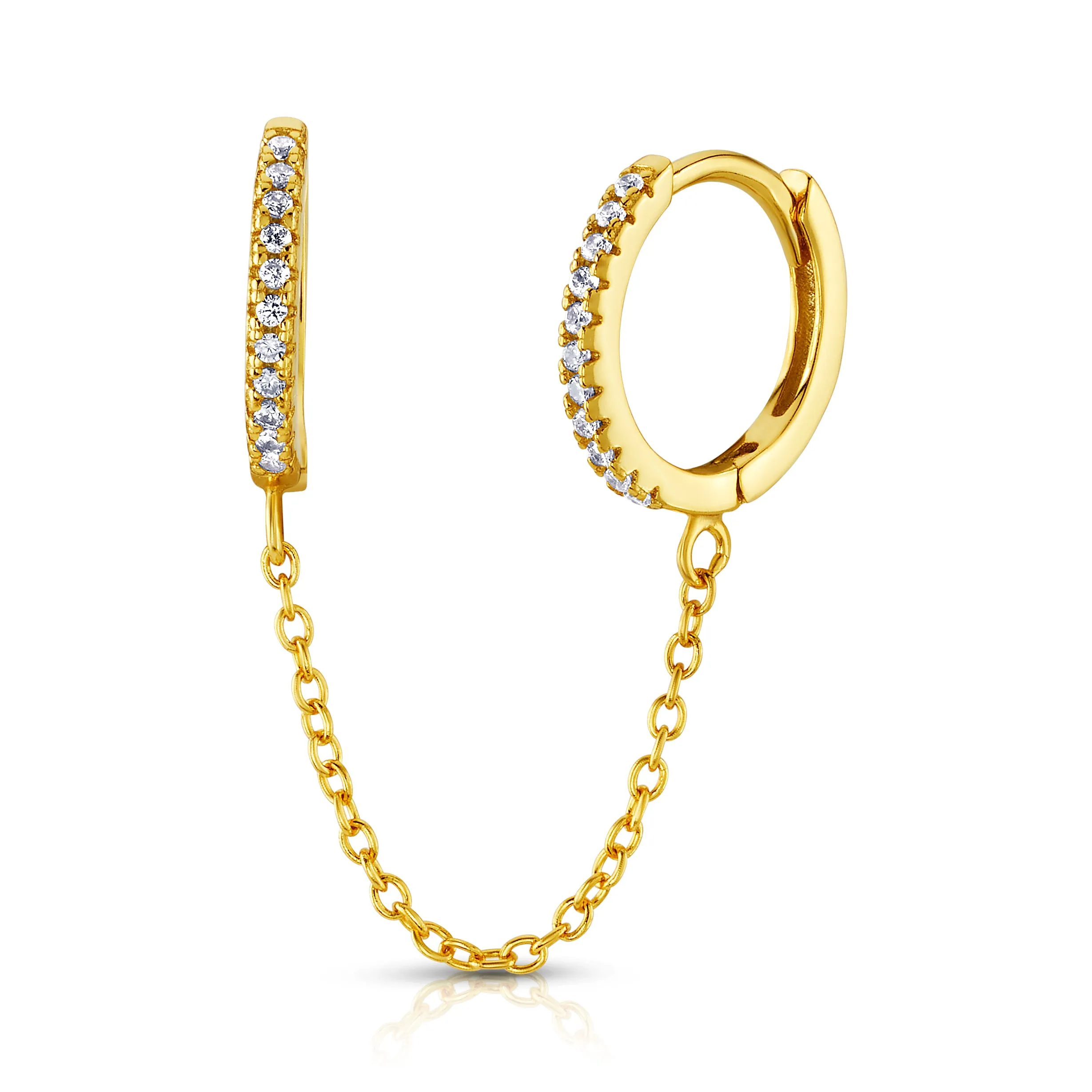 SINGLE CZ CONNECTING HUGGIES, GOLD