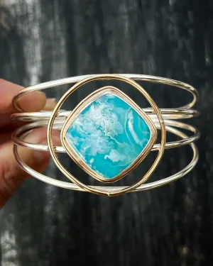 Sky cuff with plume agate and turquoise in silver & gold