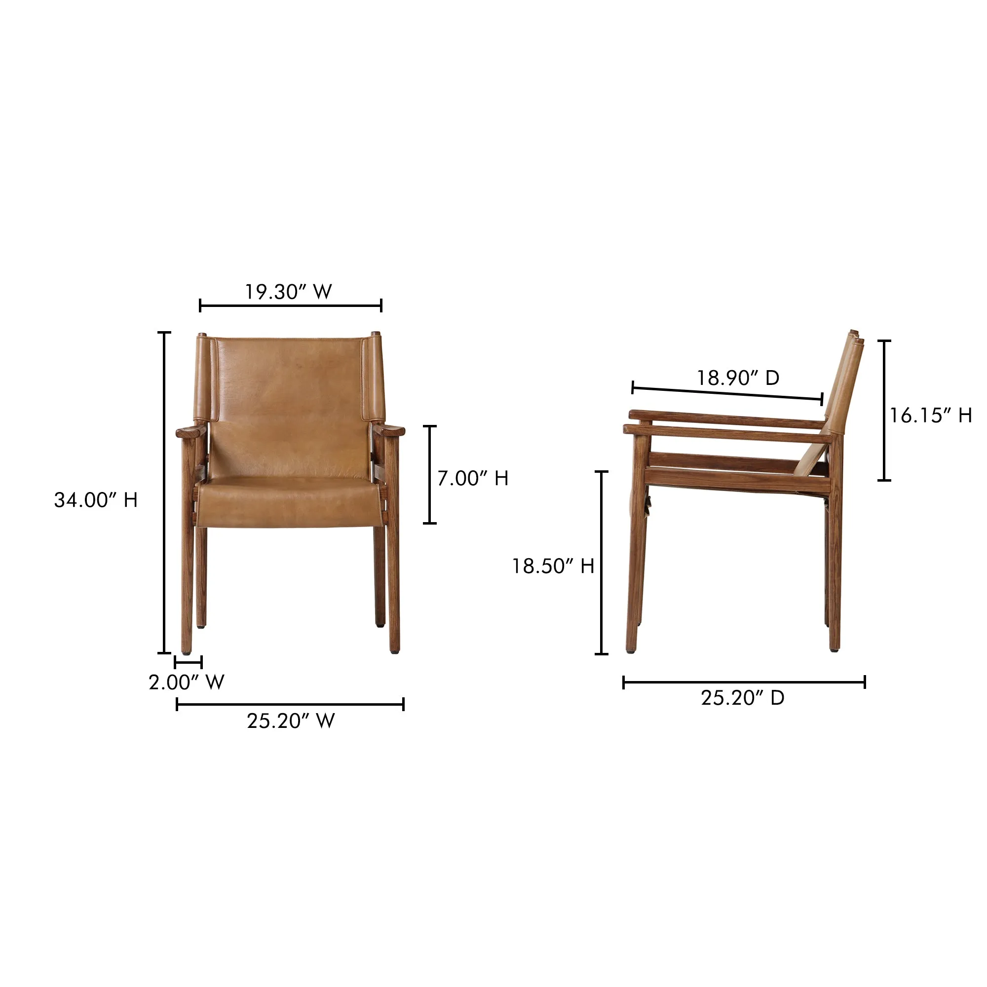 Sleek Modern Sling Chair - High-Quality Top-Grain Buffalo Leather & Sturdy Wood Frame