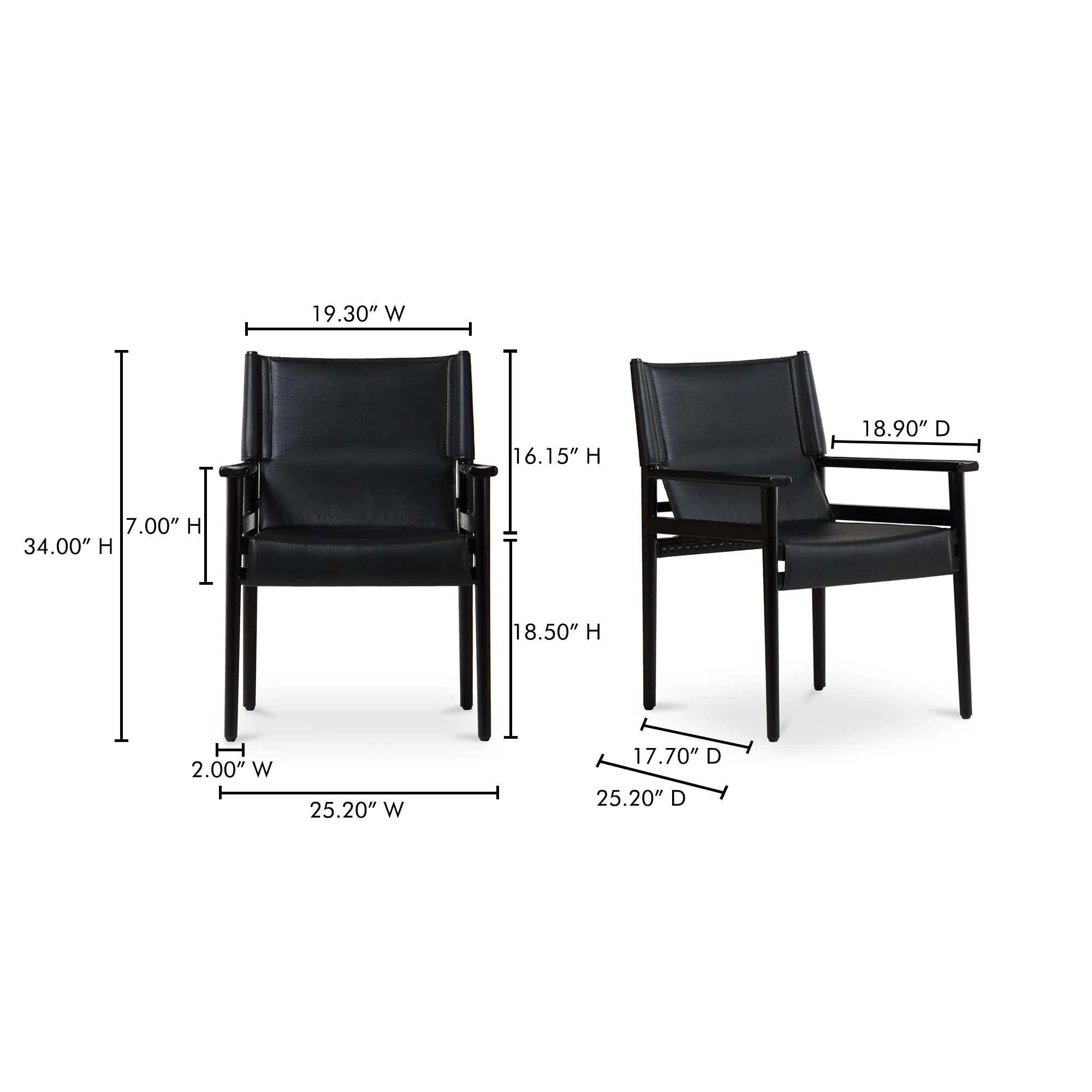 Sleek Modern Sling Chair - High-Quality Top-Grain Buffalo Leather & Sturdy Wood Frame