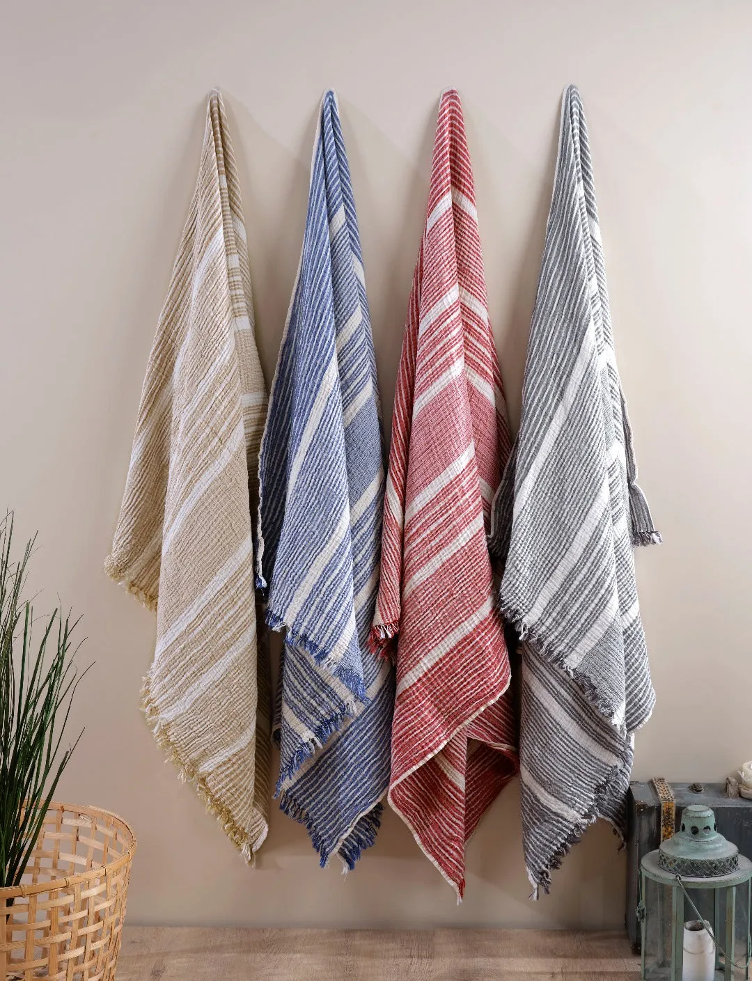 Small Gauze Throw – Striped Beige