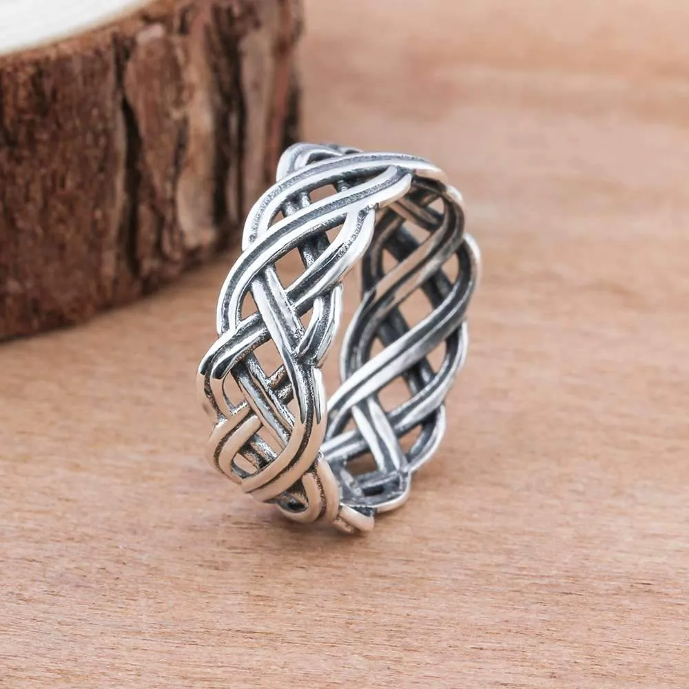Solid 925 Sterling Silver Female Rings With 7mm Wide Lace Weaving Engagement Rings Jewelry Rings