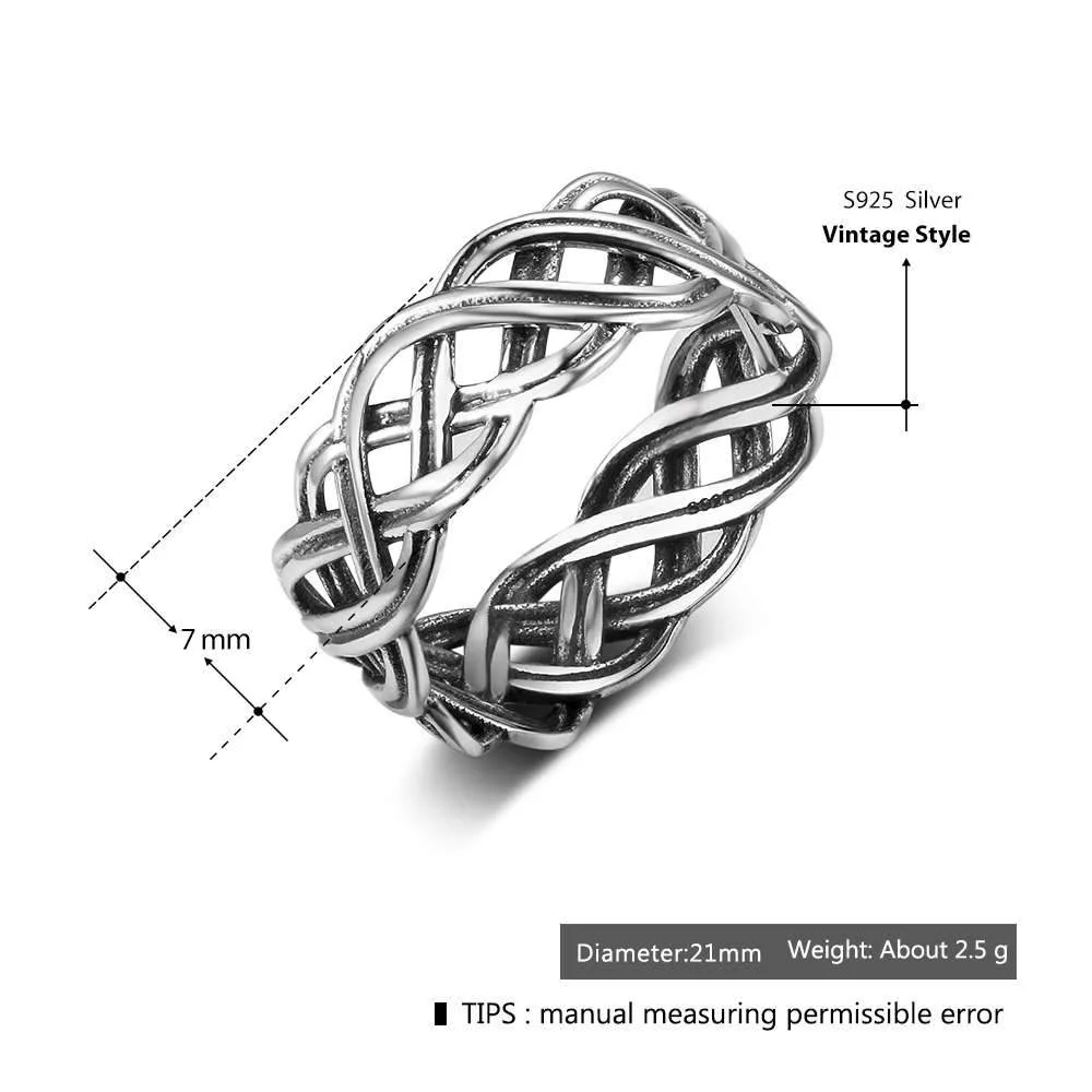 Solid 925 Sterling Silver Female Rings With 7mm Wide Lace Weaving Engagement Rings Jewelry Rings