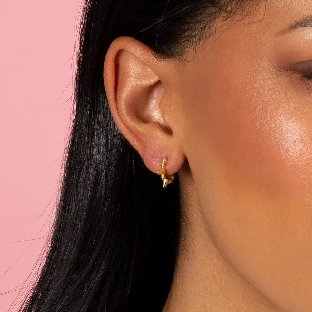 Solid Beaded Triple Spike Huggie Earring