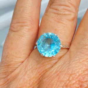 Solitaire Ring, Size 11, Aquamarine Blue Classic Jewelry #D37 - Ready to Ship