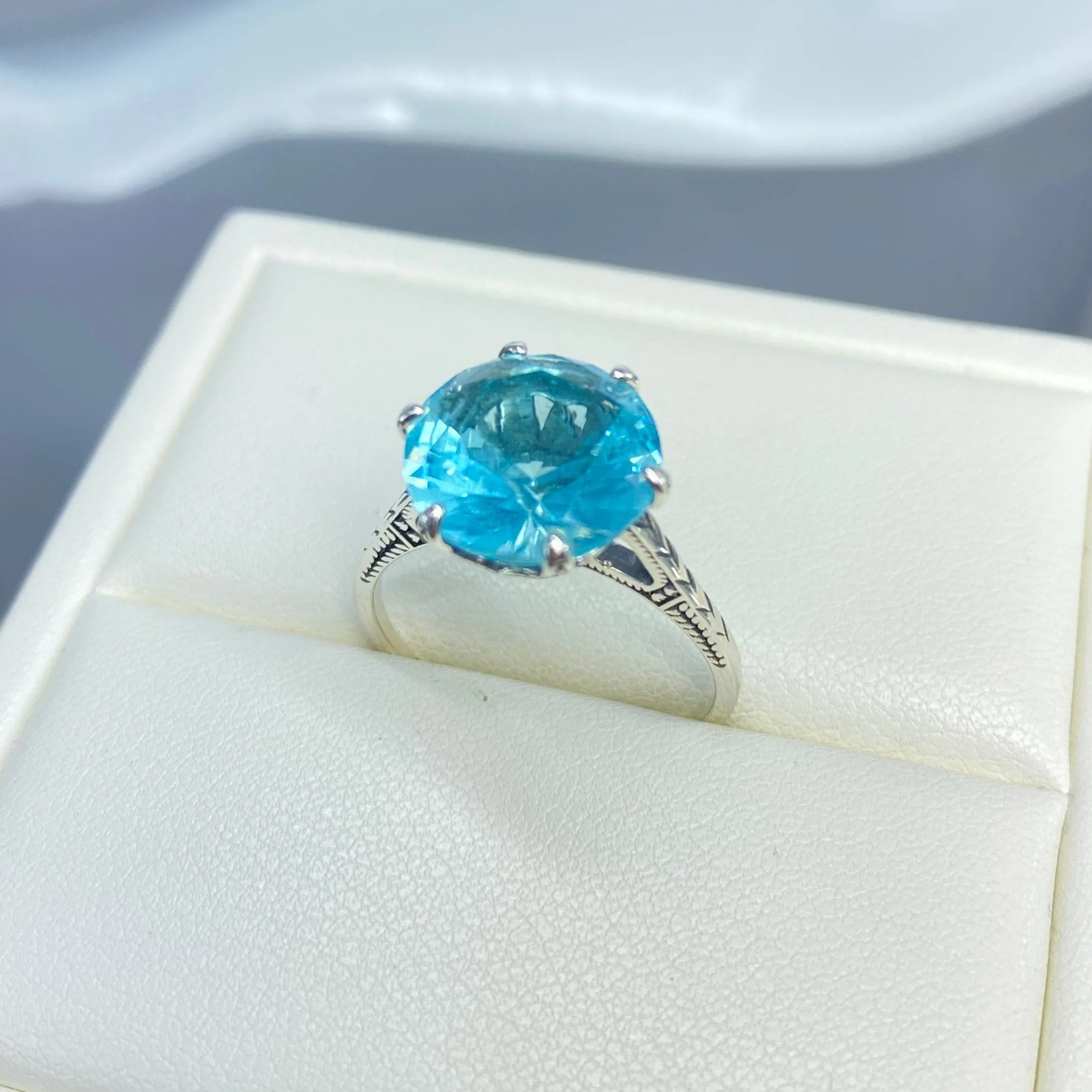 Solitaire Ring, Size 11, Aquamarine Blue Classic Jewelry #D37 - Ready to Ship