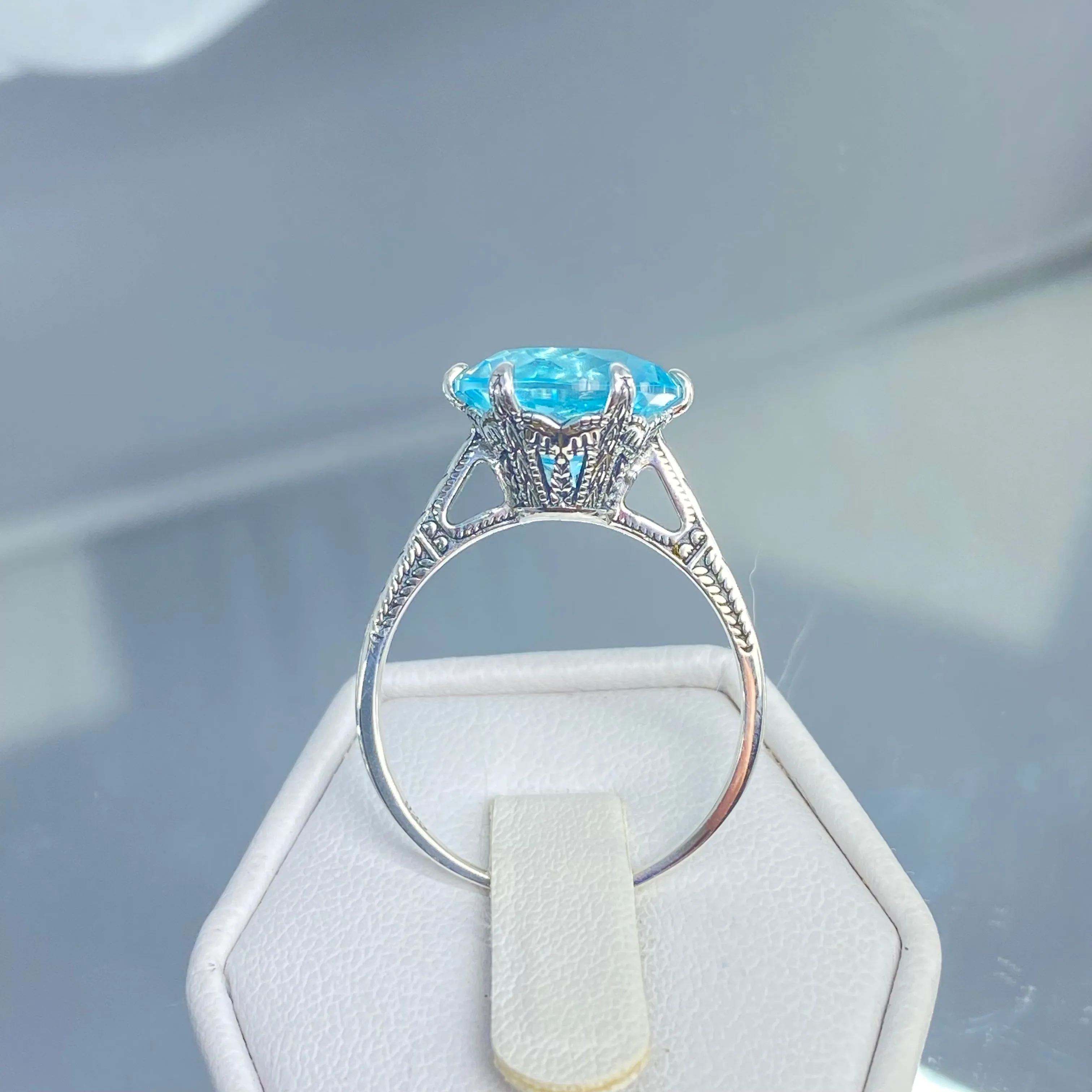 Solitaire Ring, Size 9.5, Aquamarine Blue Classic Jewelry #D37 - Ready to Ship