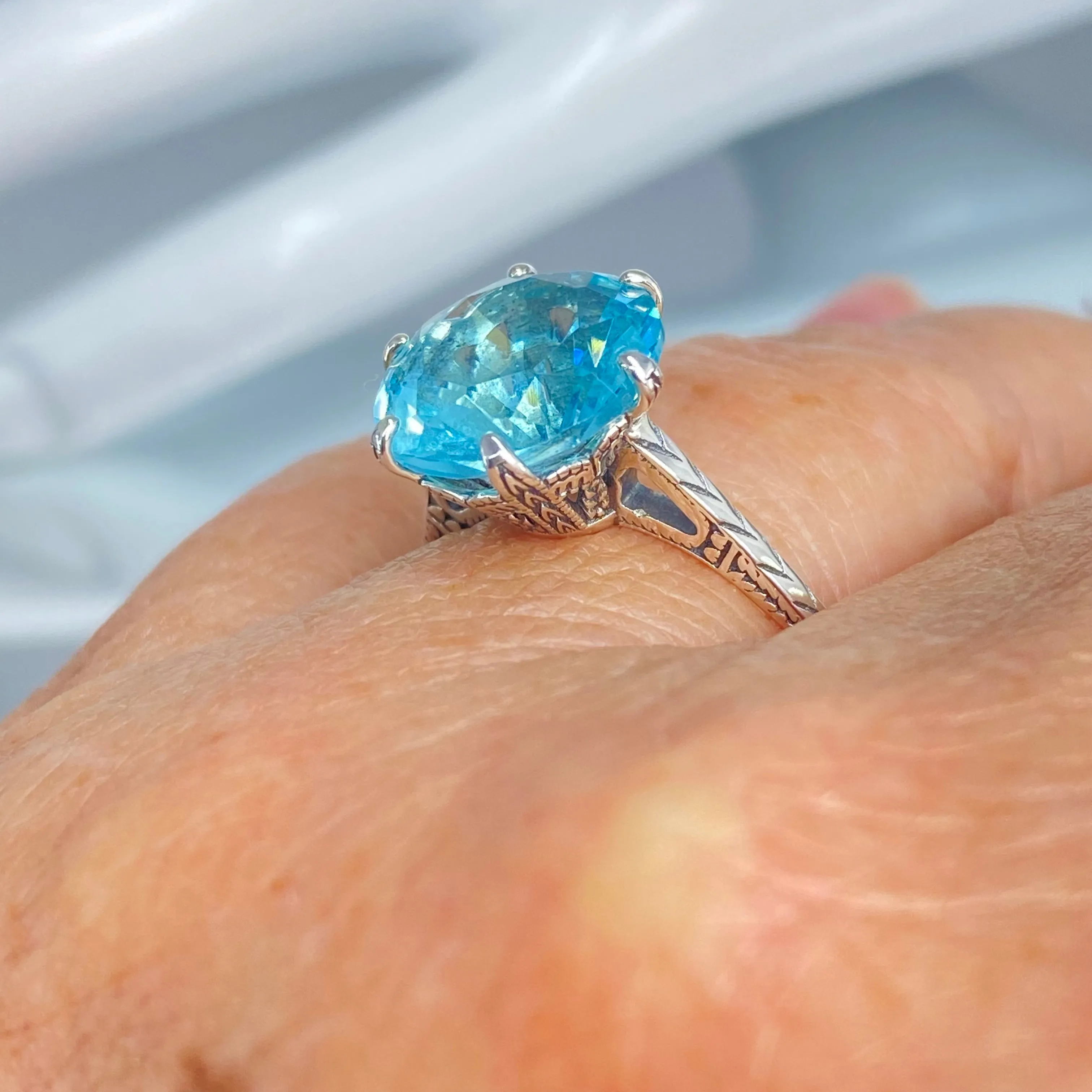 Solitaire Ring, Size 9.5, Aquamarine Blue Classic Jewelry #D37 - Ready to Ship