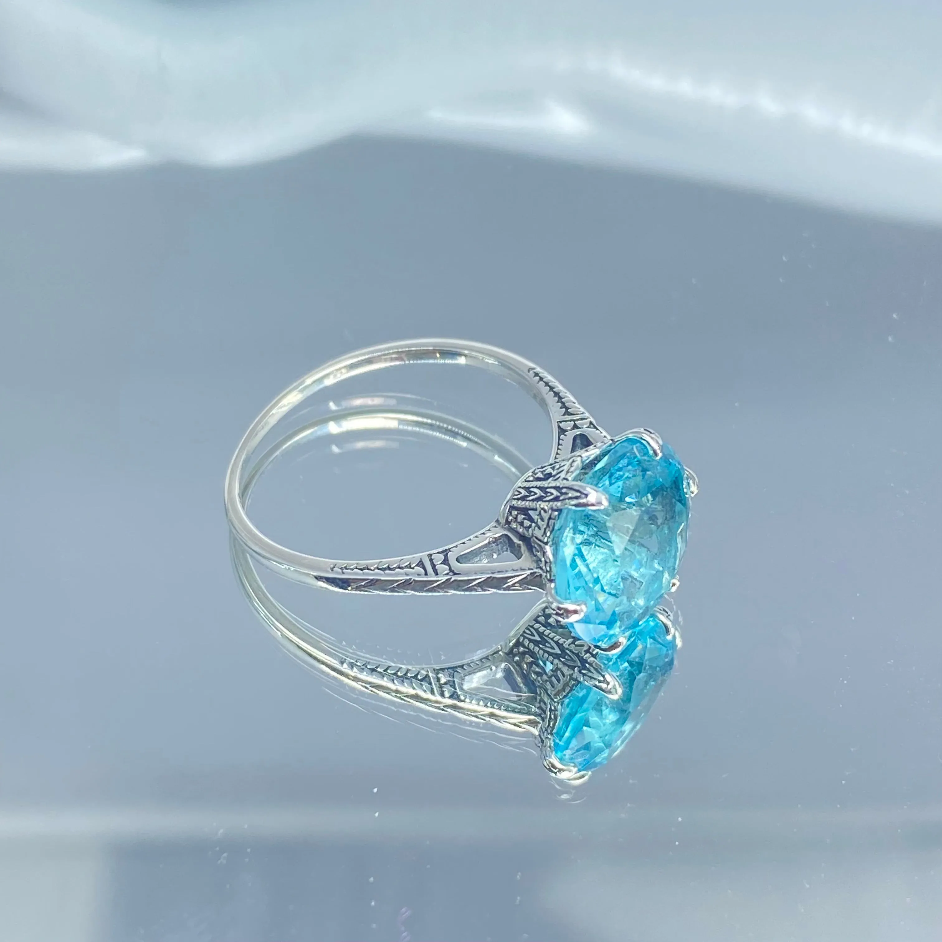 Solitaire Ring, Size 9.5, Aquamarine Blue Classic Jewelry #D37 - Ready to Ship