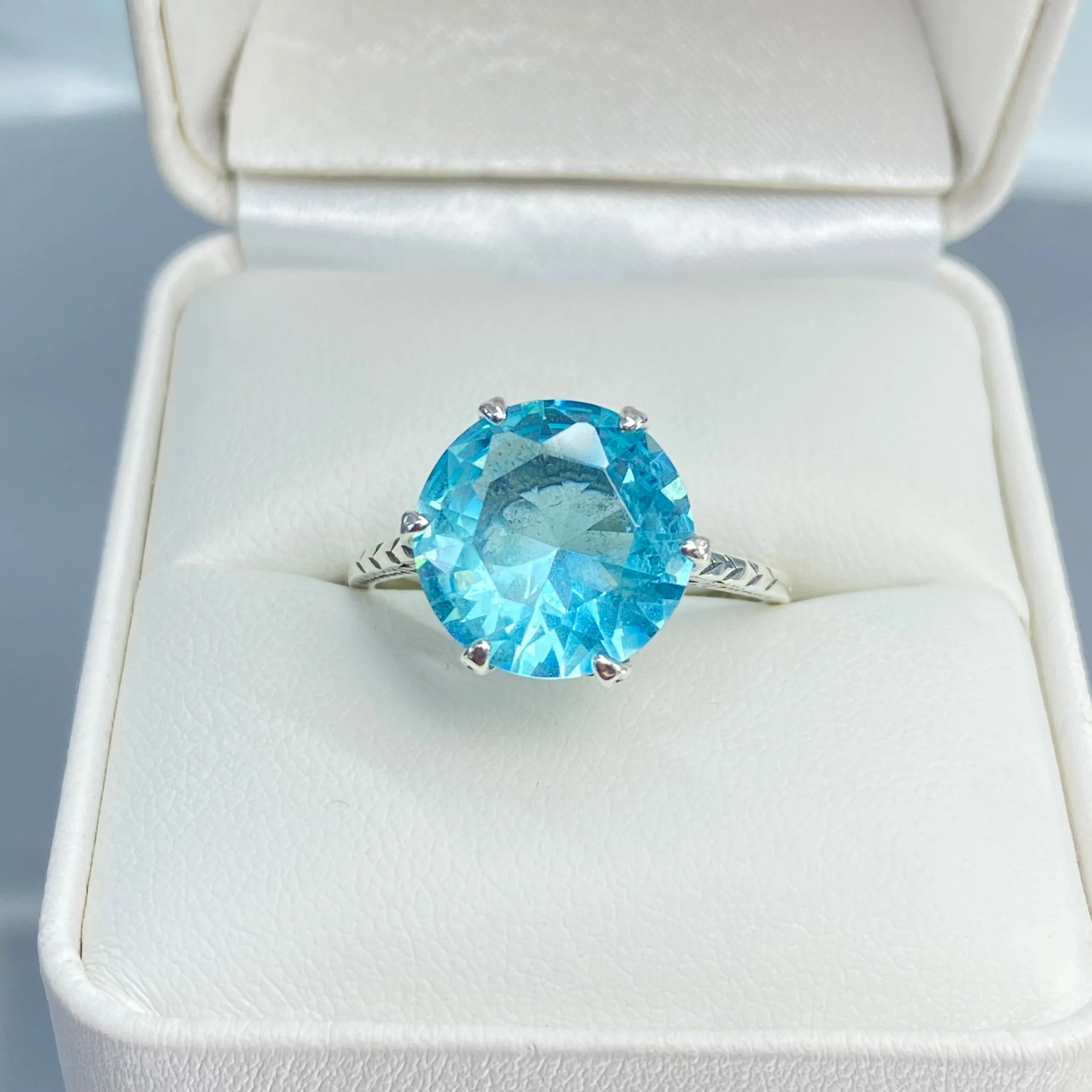 Solitaire Ring, Size 9.5, Aquamarine Blue Classic Jewelry #D37 - Ready to Ship
