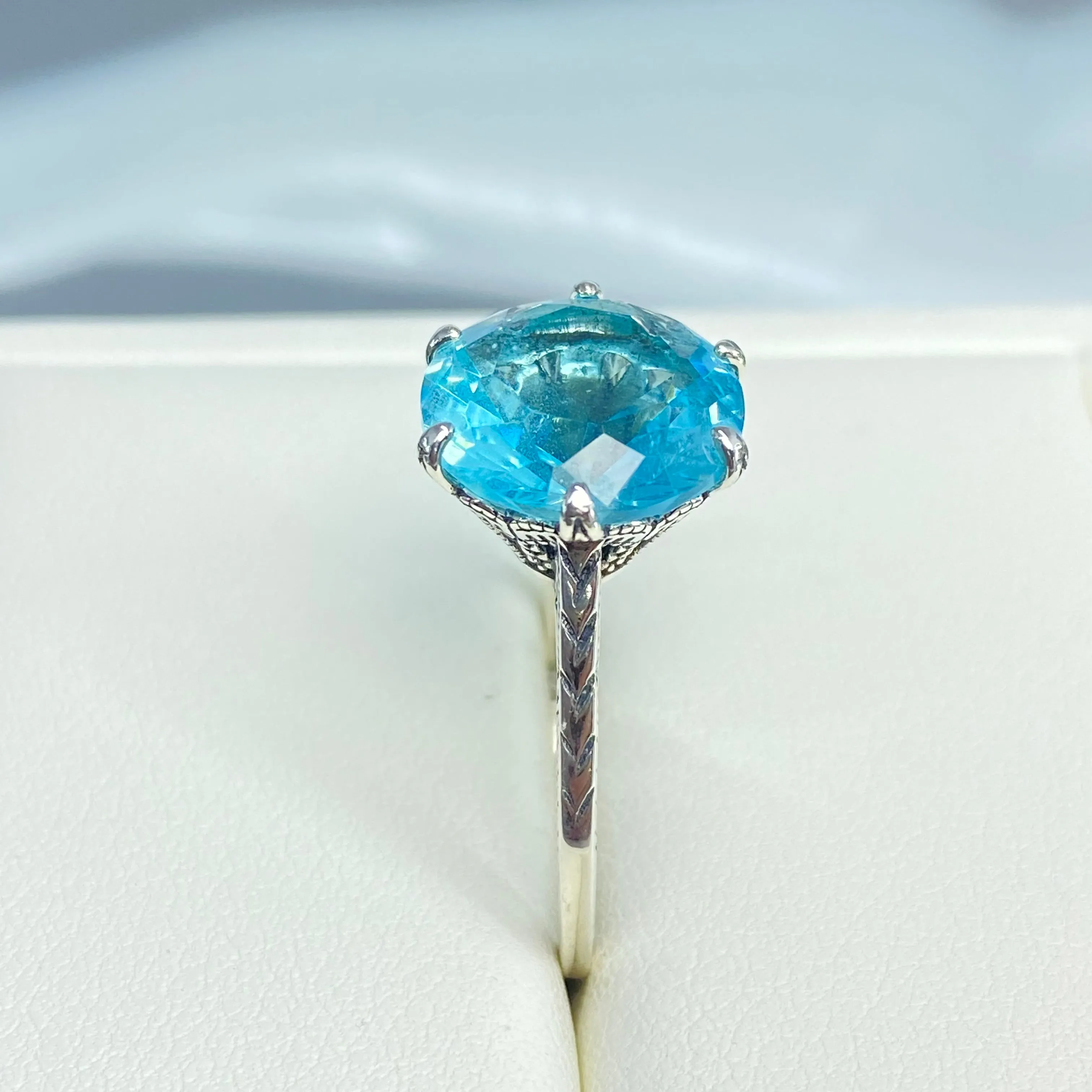 Solitaire Ring, Size 9.5, Aquamarine Blue Classic Jewelry #D37 - Ready to Ship