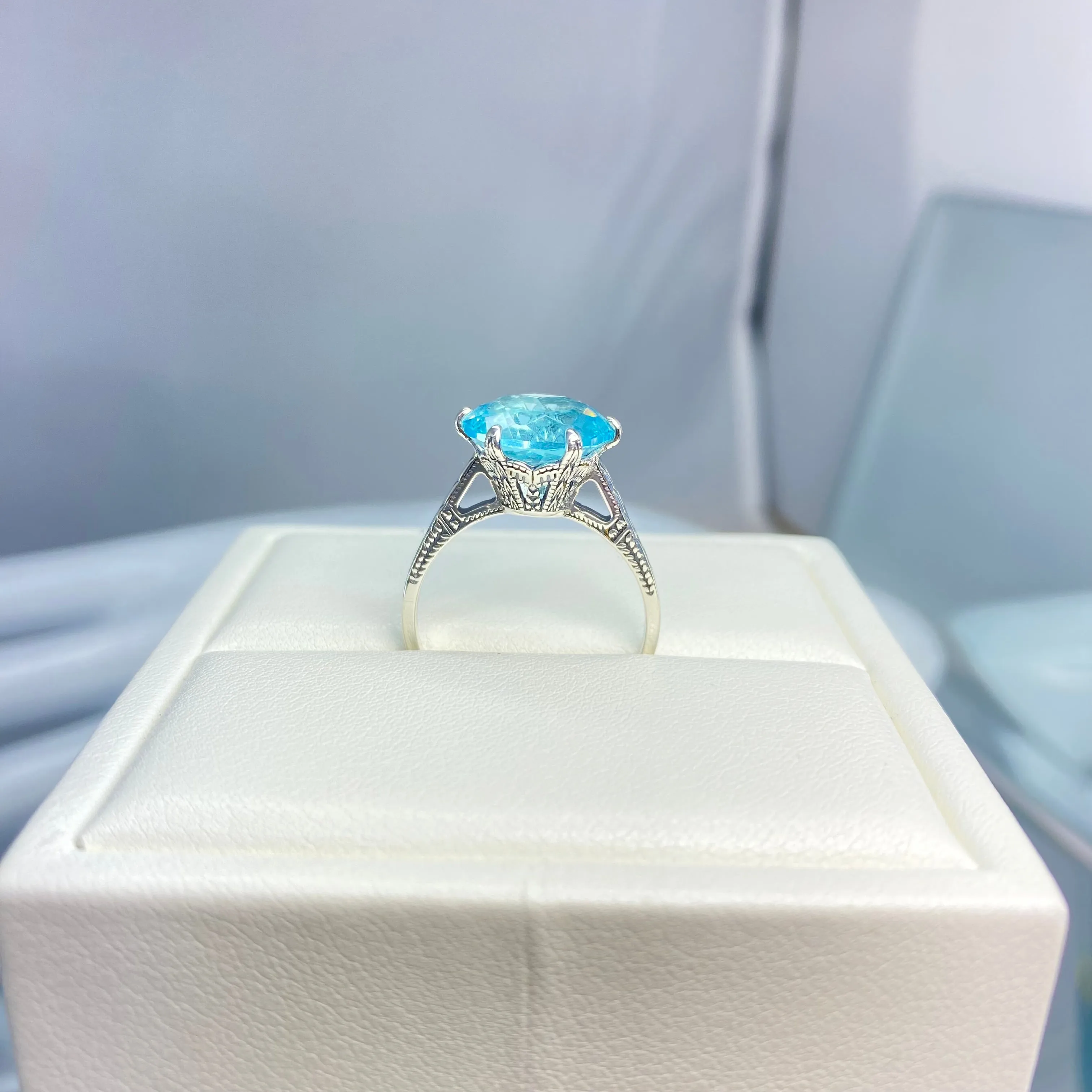 Solitaire Ring, Size 9.5, Aquamarine Blue Classic Jewelry #D37 - Ready to Ship