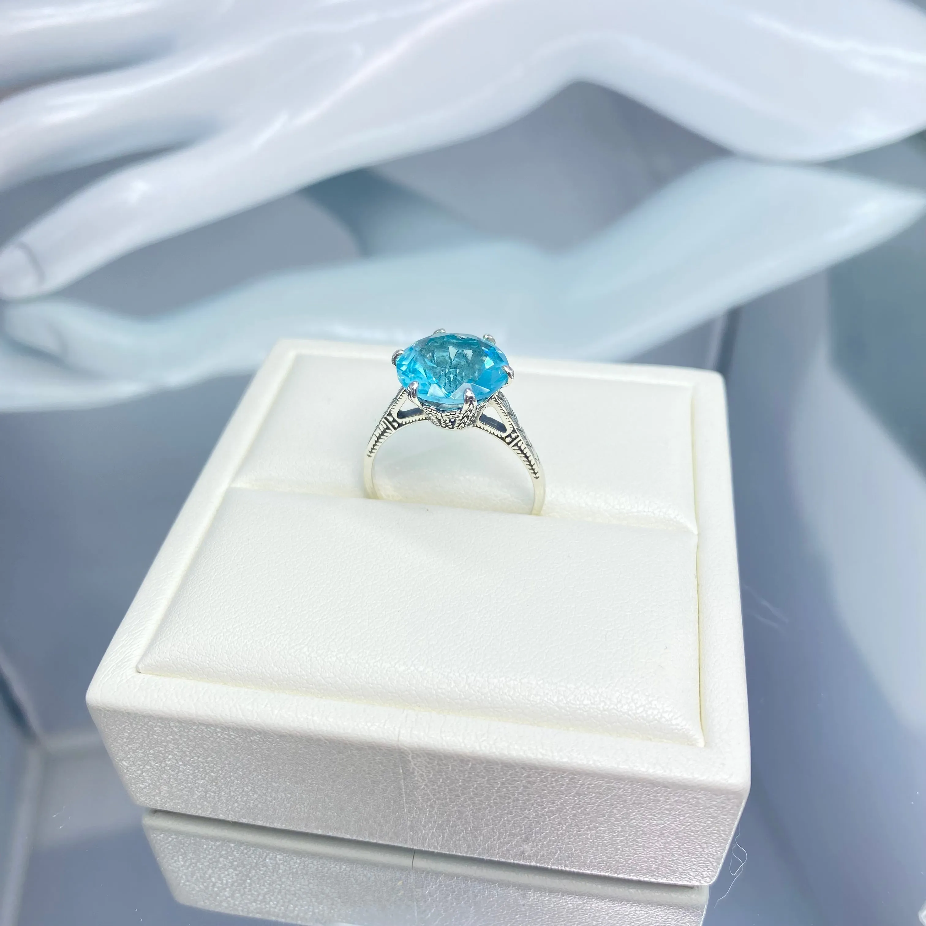 Solitaire Ring, Size 9.5, Aquamarine Blue Classic Jewelry #D37 - Ready to Ship