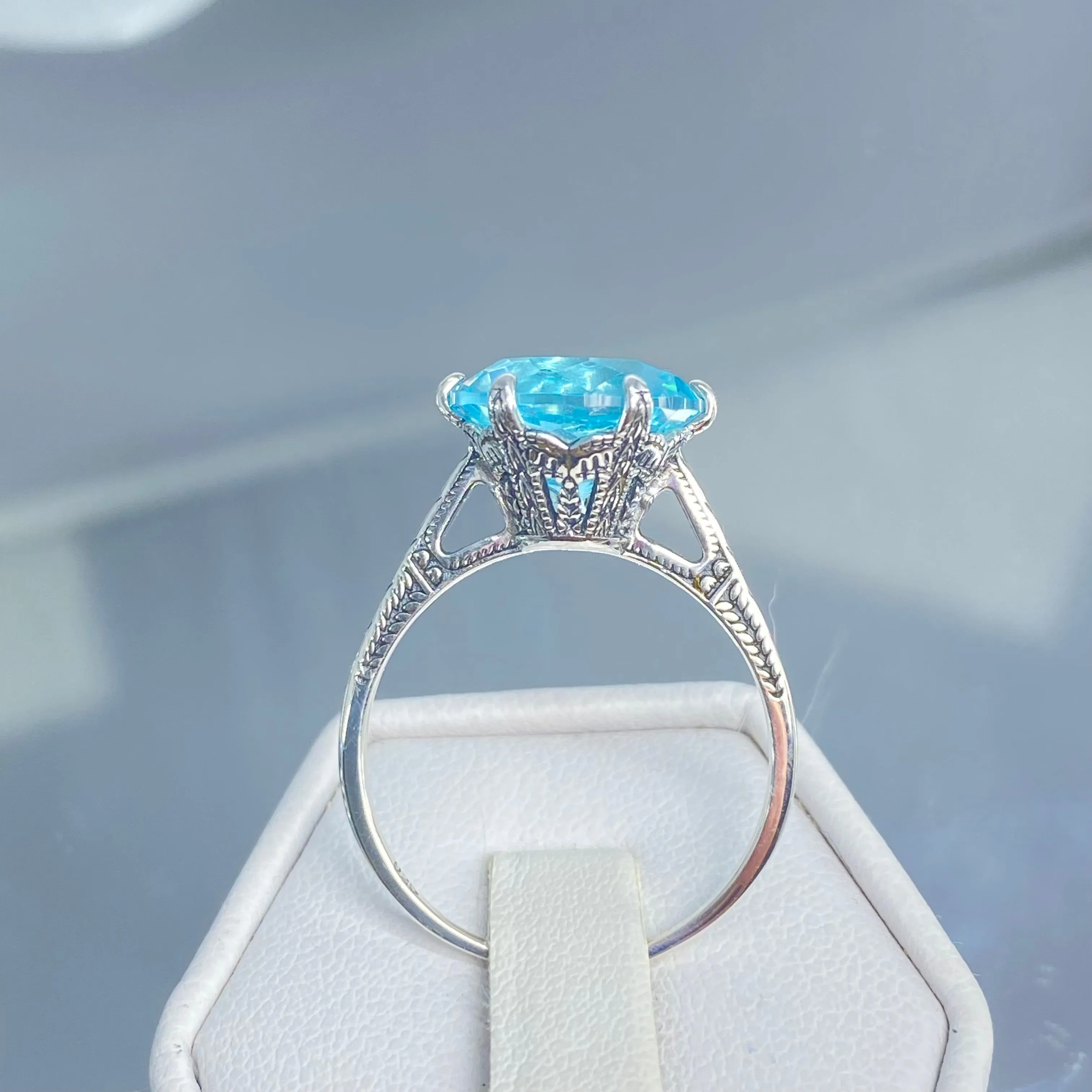 Solitaire Ring, Size 9.5, Aquamarine Blue Classic Jewelry #D37 - Ready to Ship