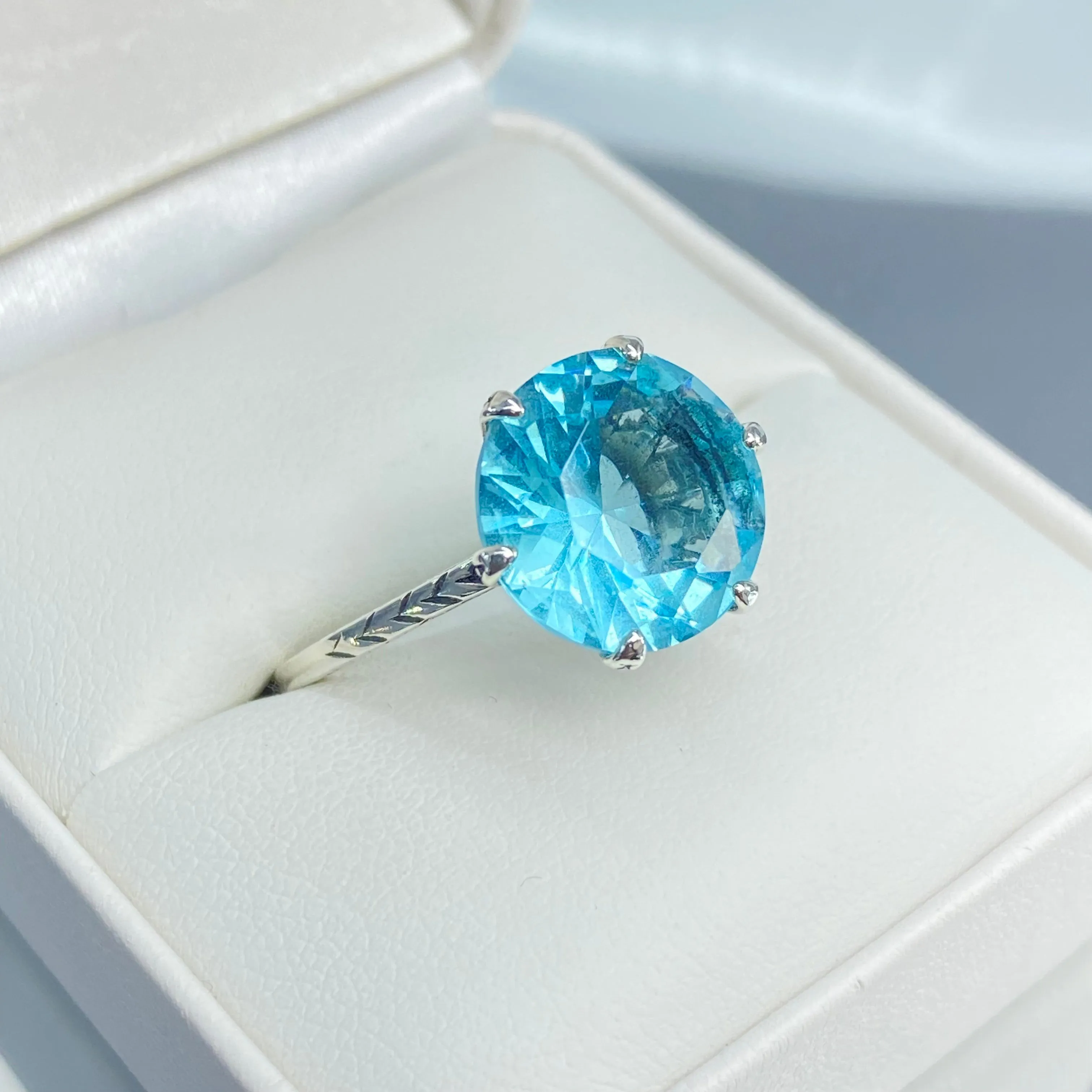 Solitaire Ring, Size 9.5, Aquamarine Blue Classic Jewelry #D37 - Ready to Ship