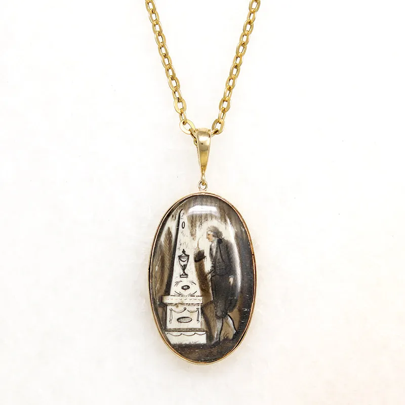 Somber Miniature Painting in Gold Pendant