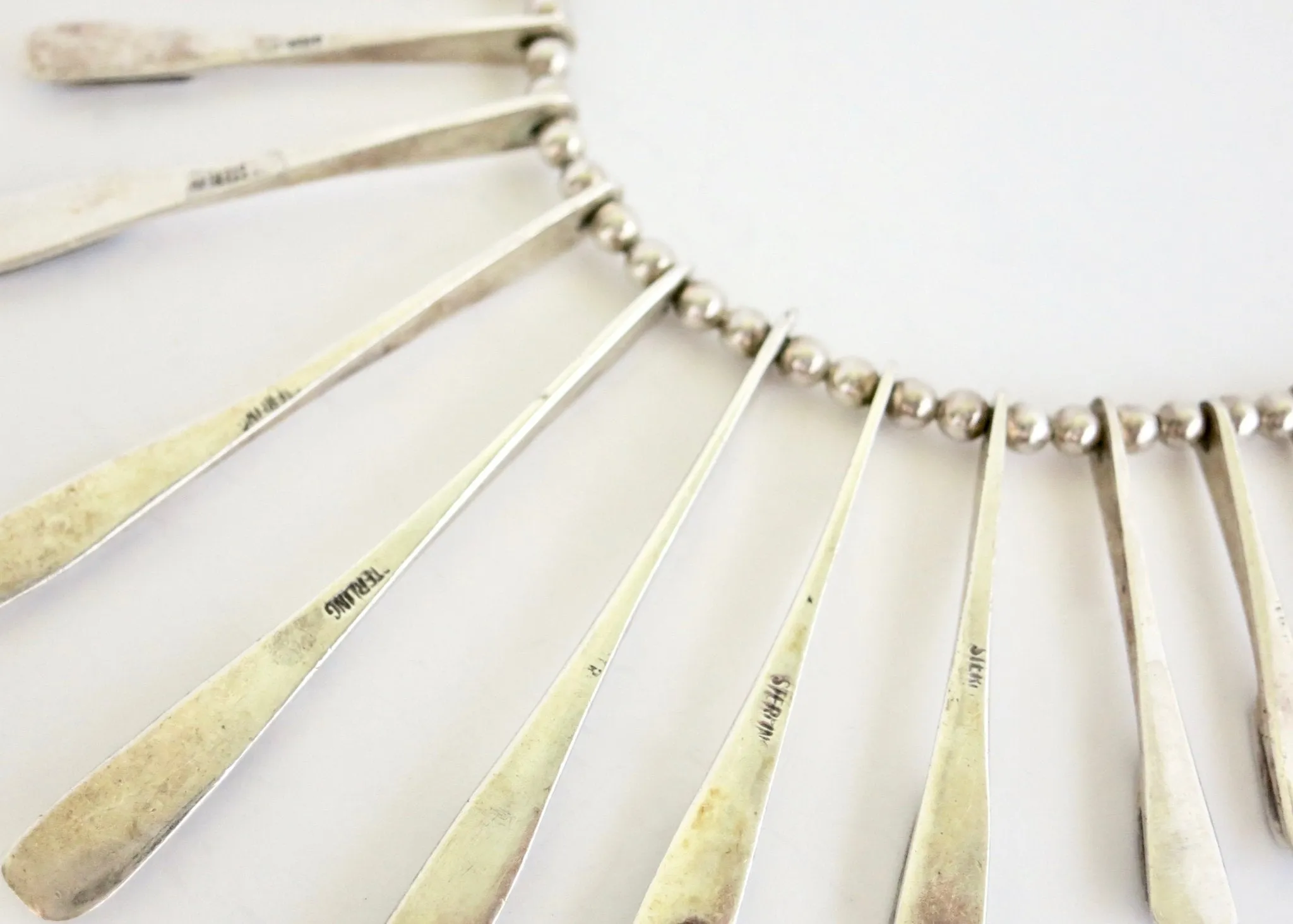 Sophisticated, onyx inlaid, modernist drape necklace from Mexico