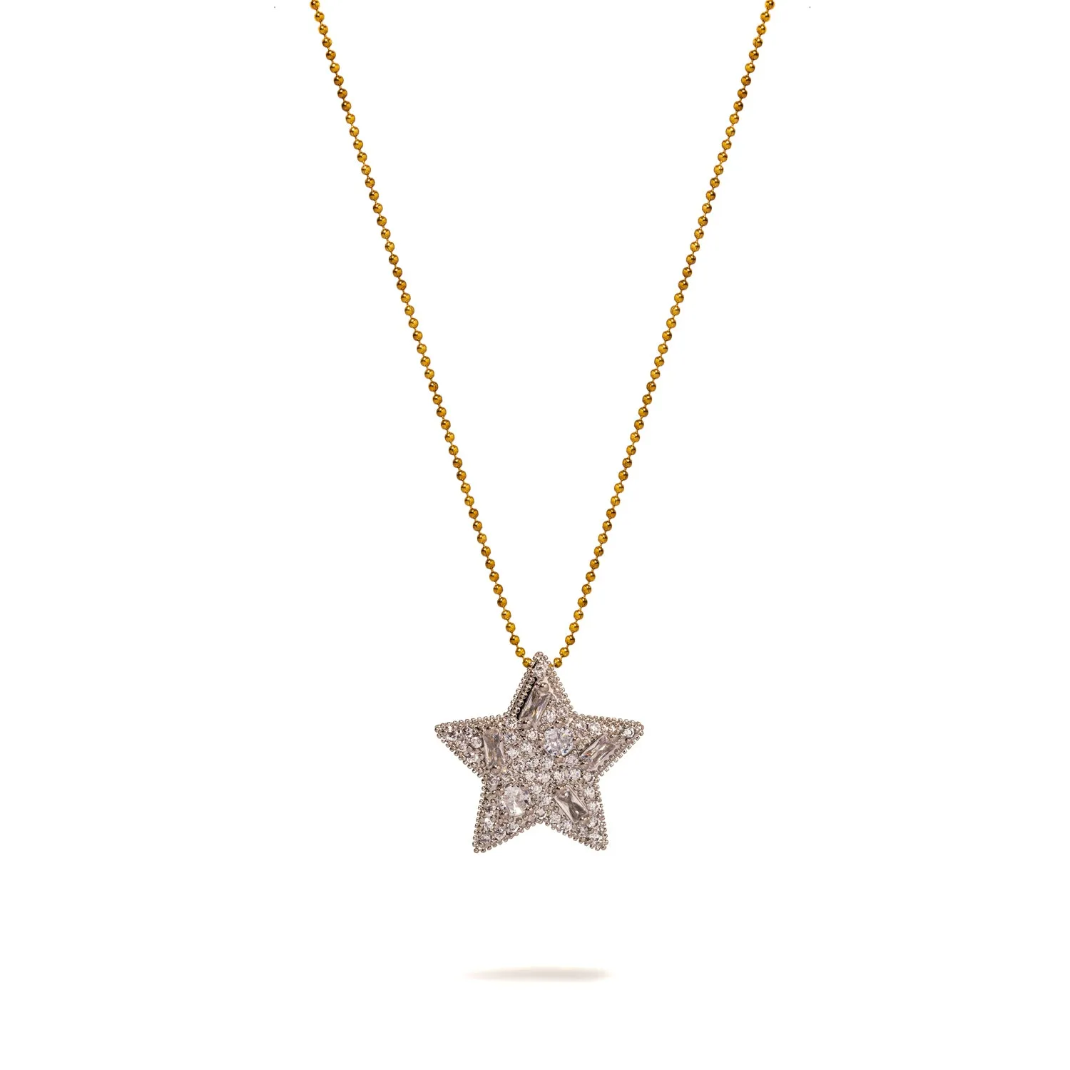Sparkly Baguette Diamonds Big Star Love Statement Necklace